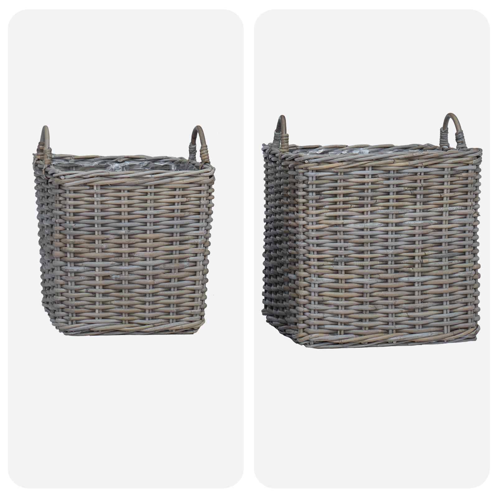 vidaXL Pflanzer Korb mit Speicher 2 pcs Grau Lacak Rattan