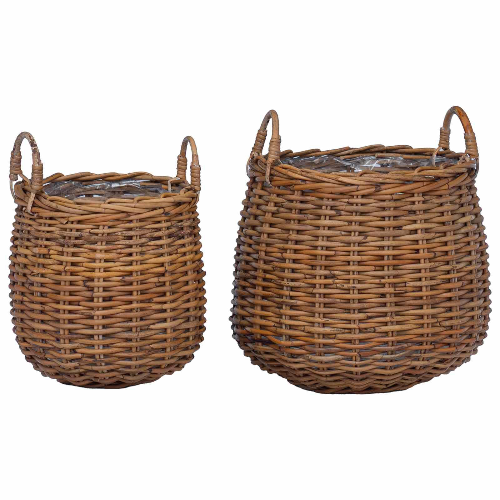 vidaXL Blumentopf Körbchen mit Speicher 2 pcs Braun Lacak Rattan
