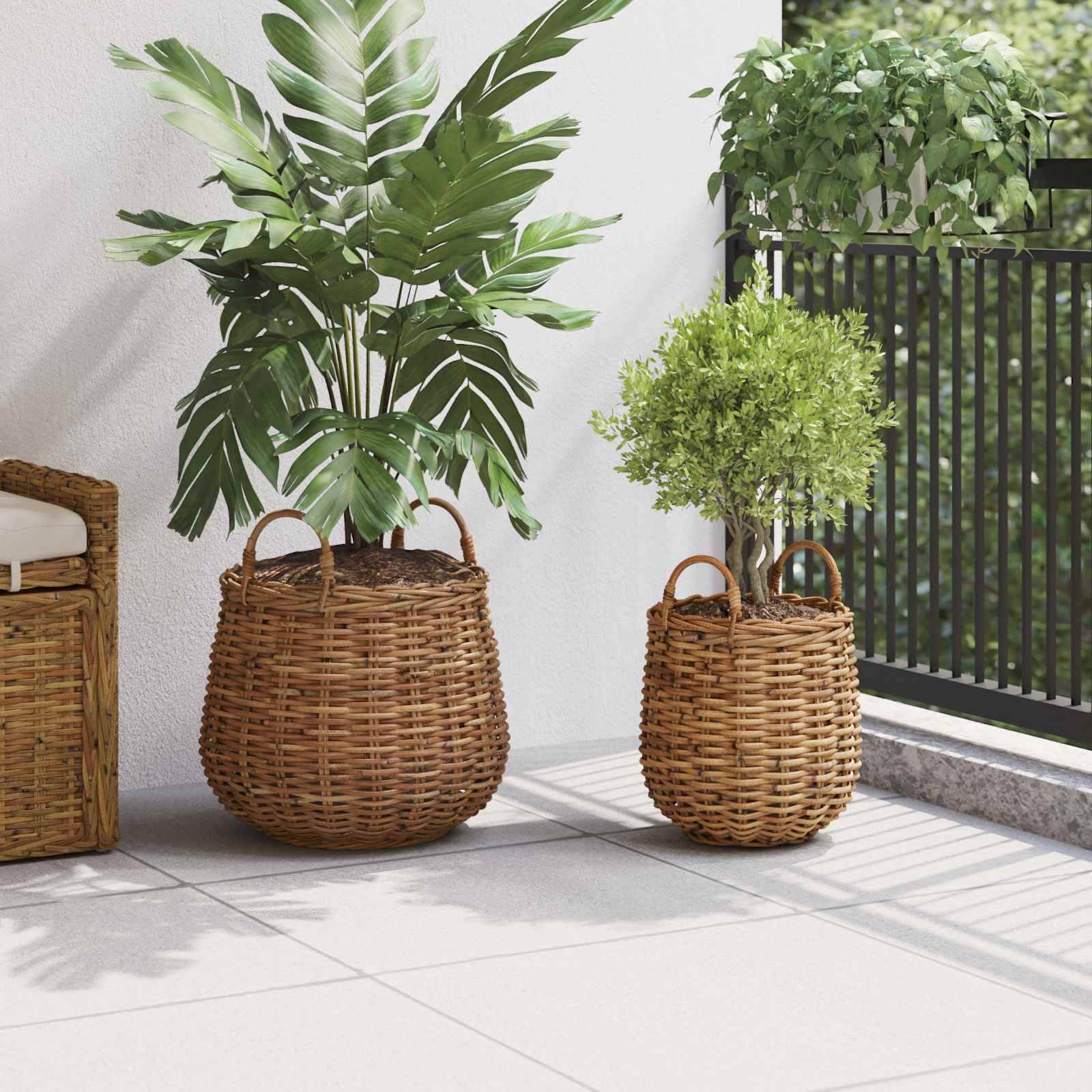 vidaXL Blumentopf Körbchen mit Speicher 2 pcs Braun Lacak Rattan