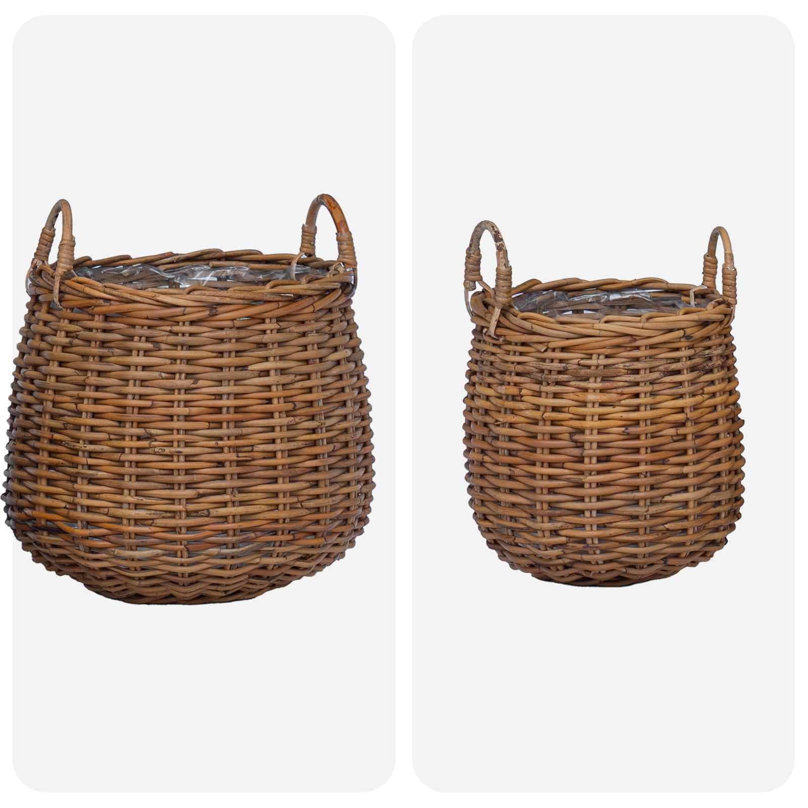 vidaXL Blumentopf Körbchen mit Speicher 2 pcs Braun Lacak Rattan