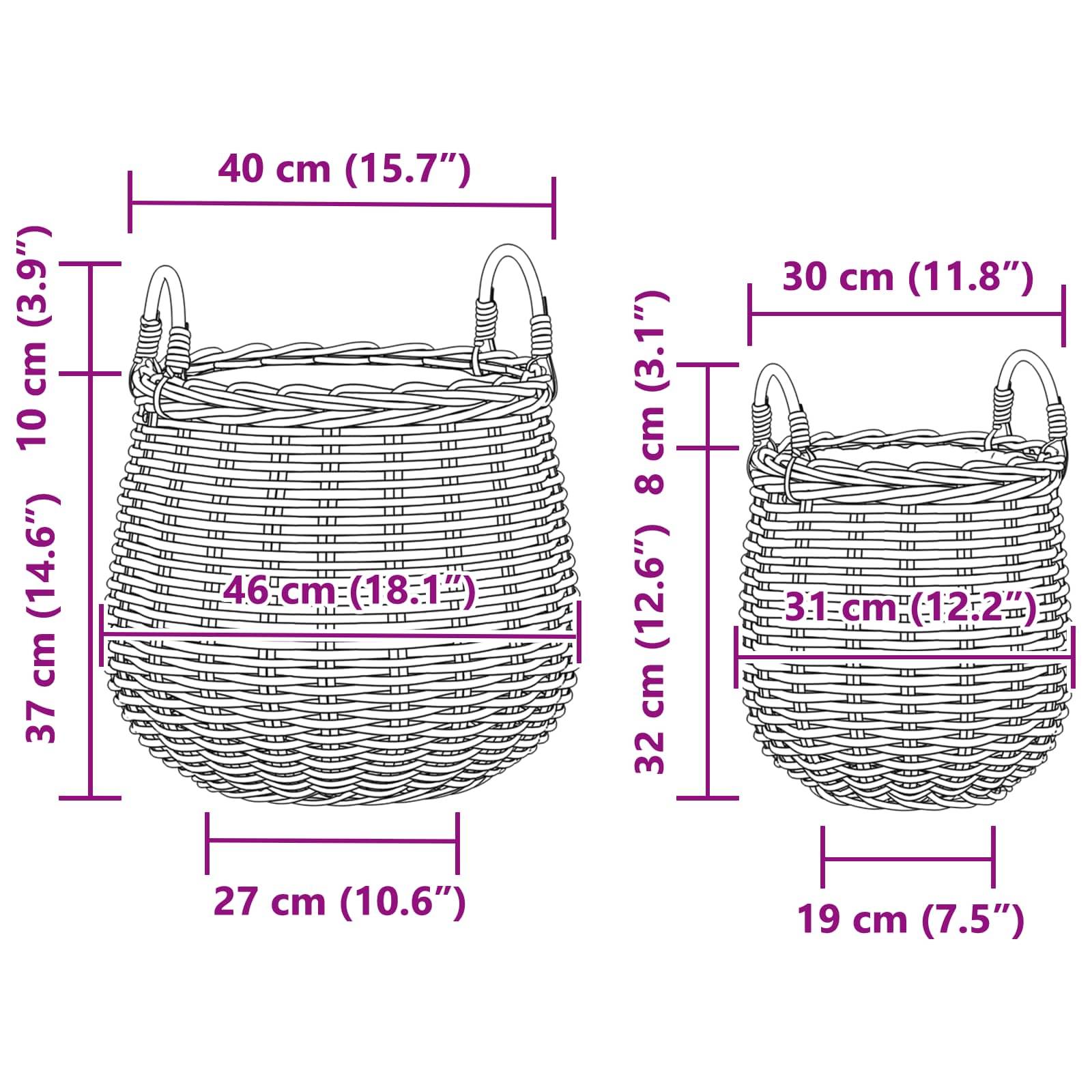 vidaXL Blumentopf Körbchen mit Speicher 2 pcs Braun Lacak Rattan
