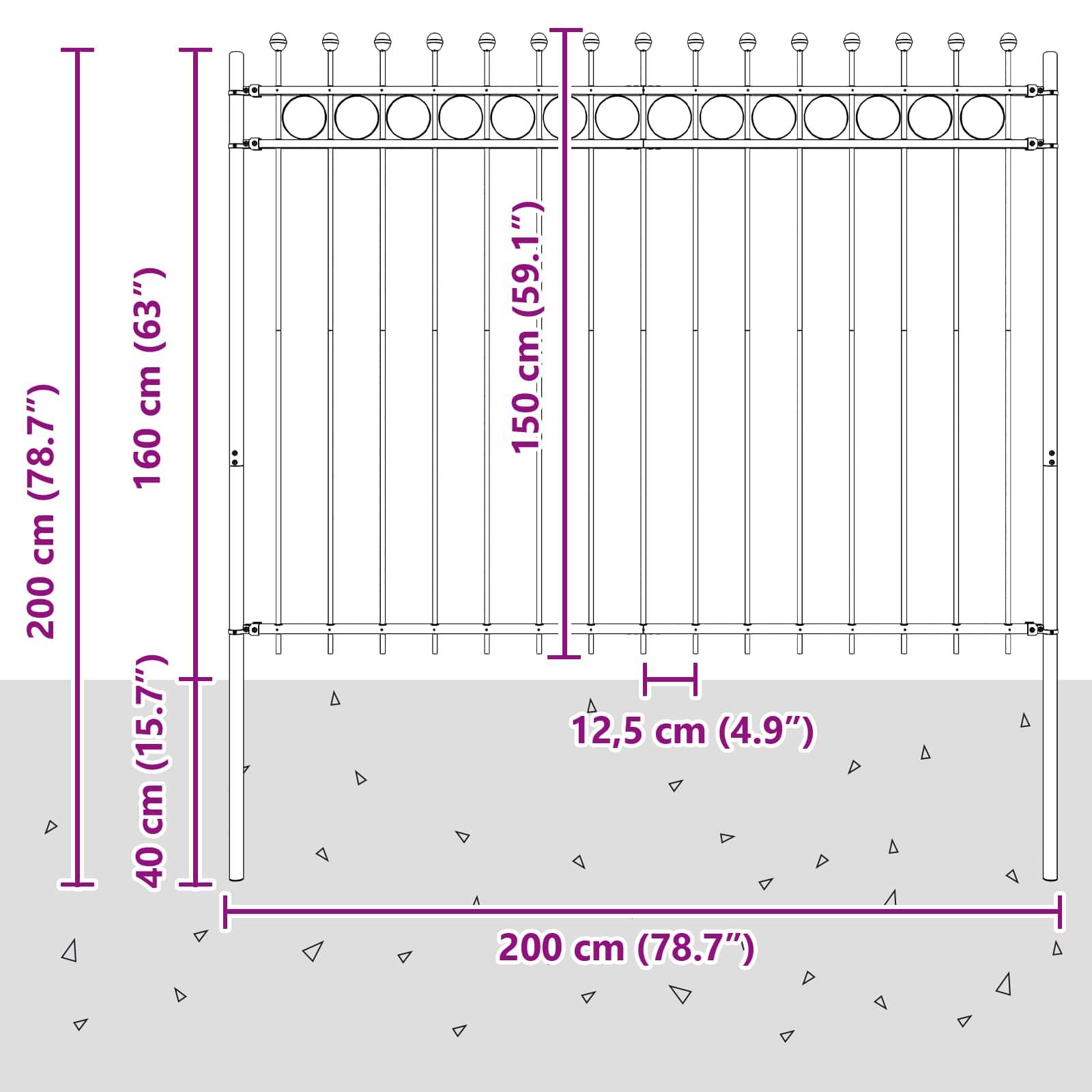 vidaXL Ringzaun Tilburg Schwarz 200 x 200 cm Pulverbeschichteter Stahl