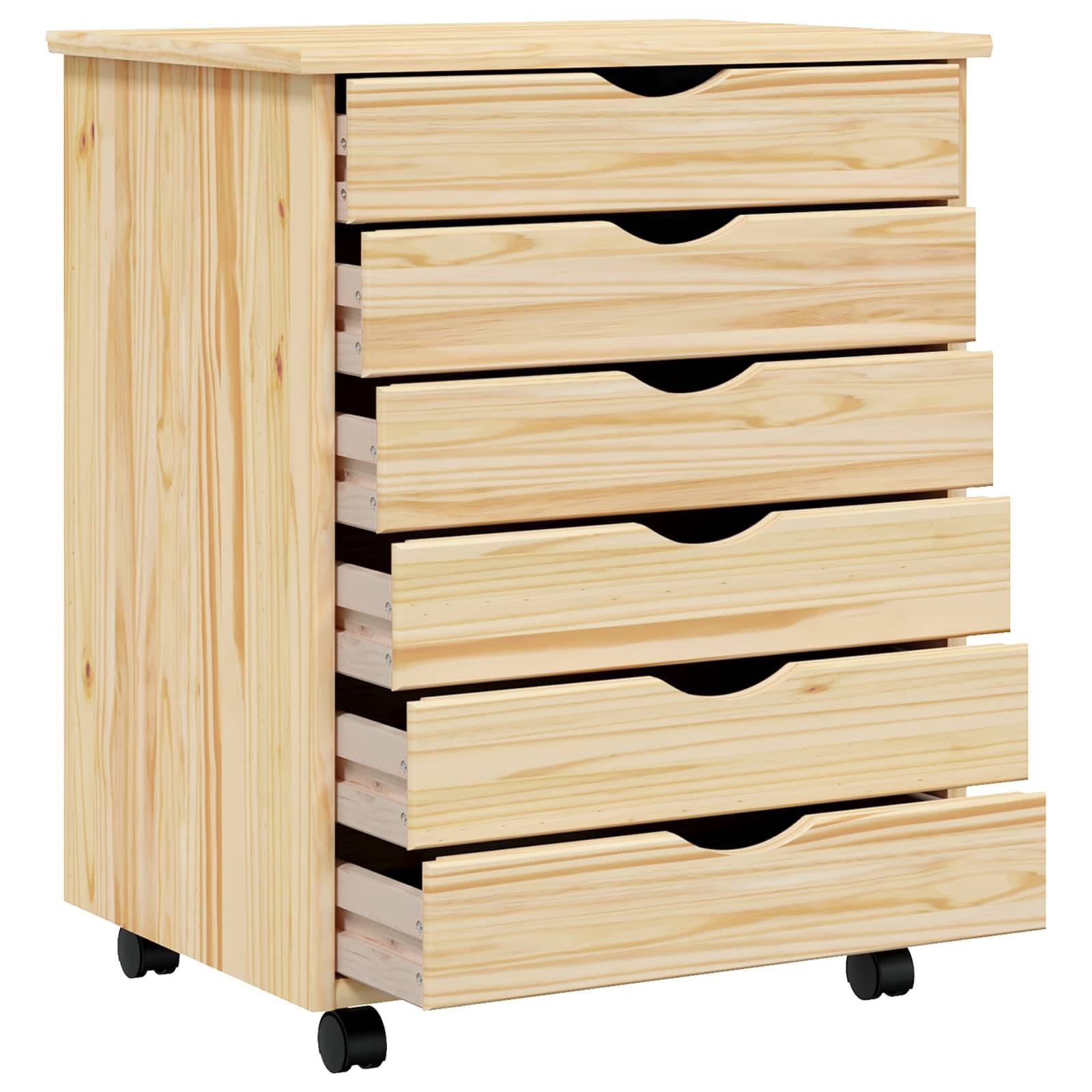 vidaXL Rollcontainer mit Schubladen MOSS Klarlack 53 x 39 x 65,5 cm