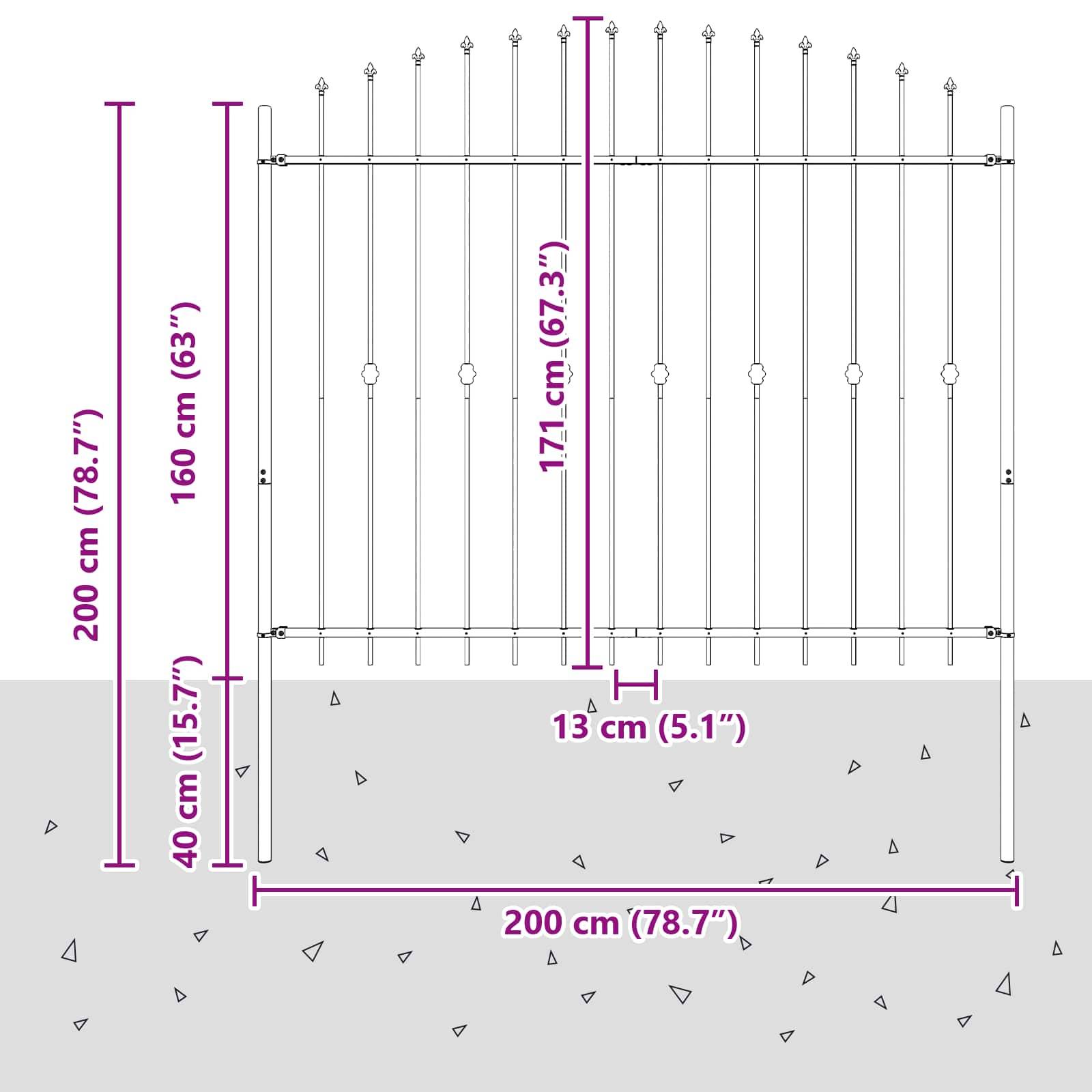 vidaXL Spießzaun Asten Schwarz 200 x 200 cm Pulverbeschichteter Stahl