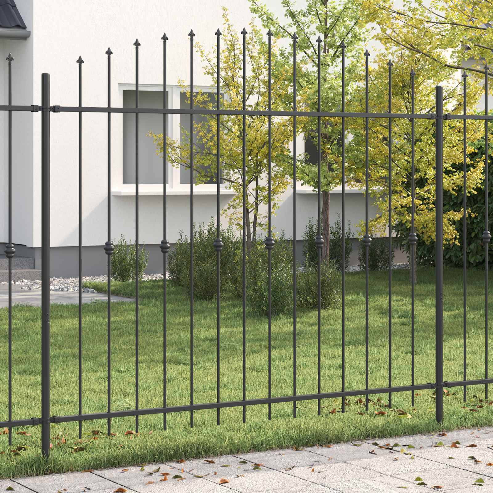 vidaXL Spießzaun Asten Schwarz 200 x 200 cm Pulverbeschichteter Stahl
