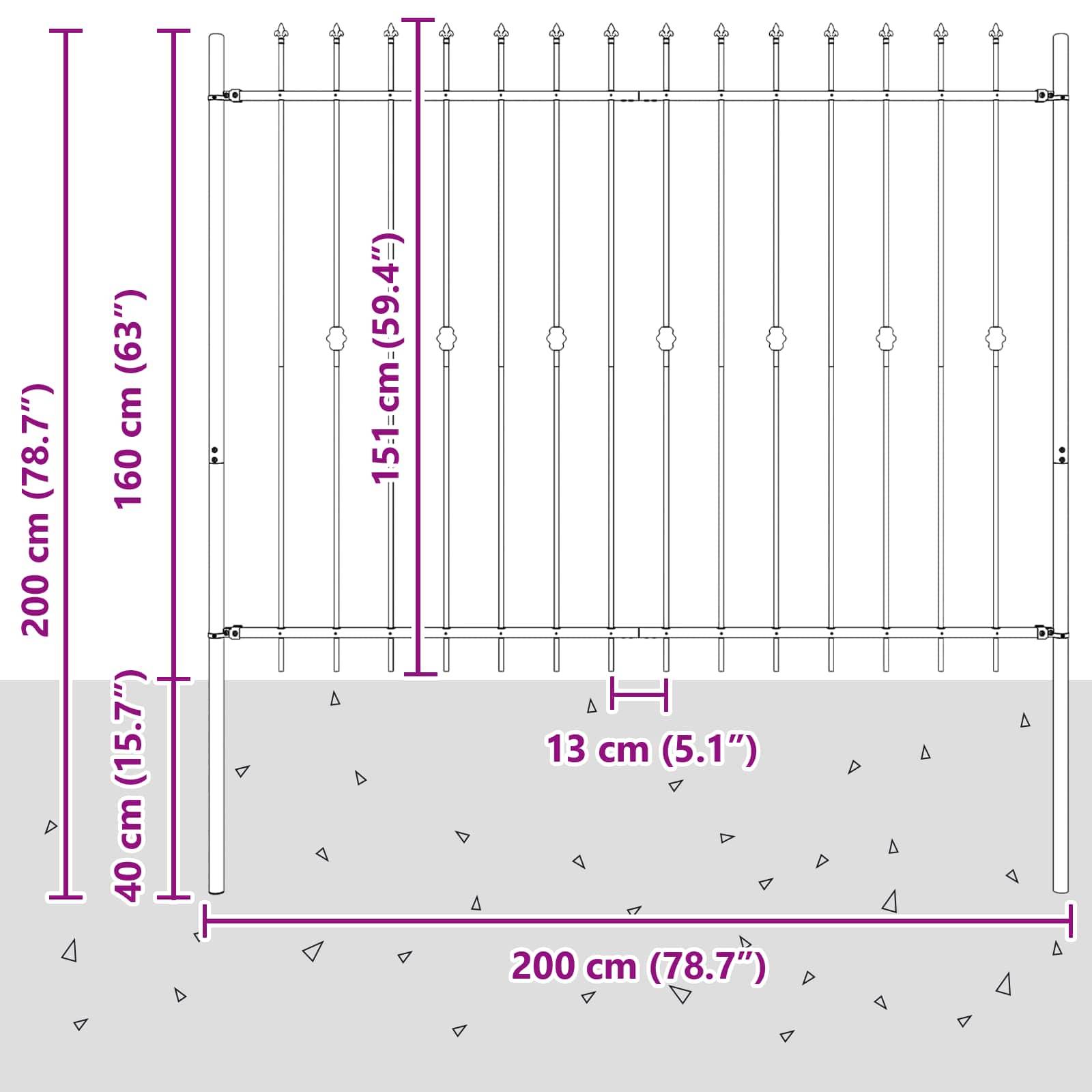 vidaXL Spießzaun Schwarz 200 x 200 cm Pulverbeschichteter Stahl