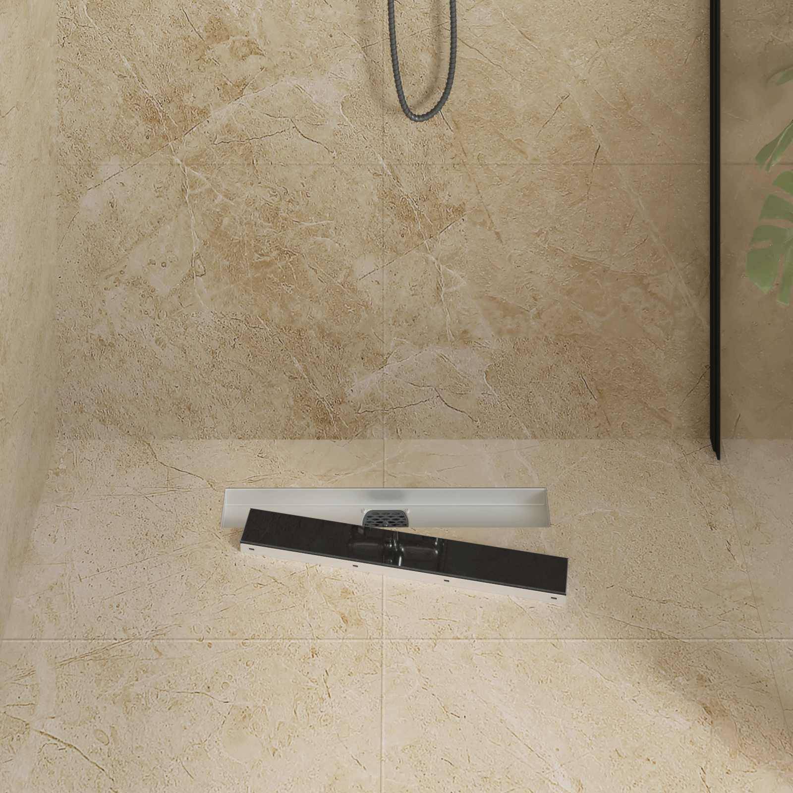 vidaXL Duschabfluss mit Glashülle und 360° Siphon Schwarz 50 cm