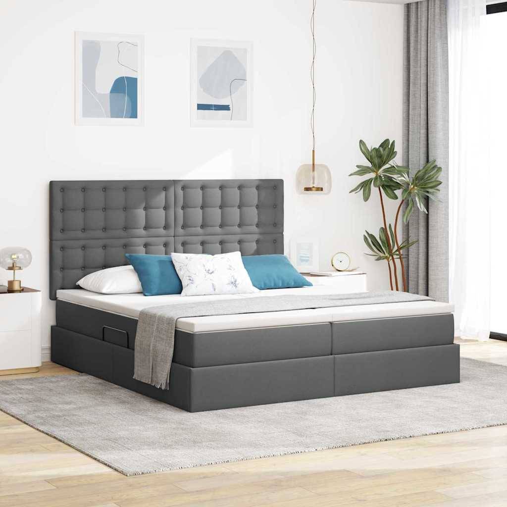 vidaXL LED-Speicherbett mit Matratze Dunkelgrau 180 x 200 cm Stoff