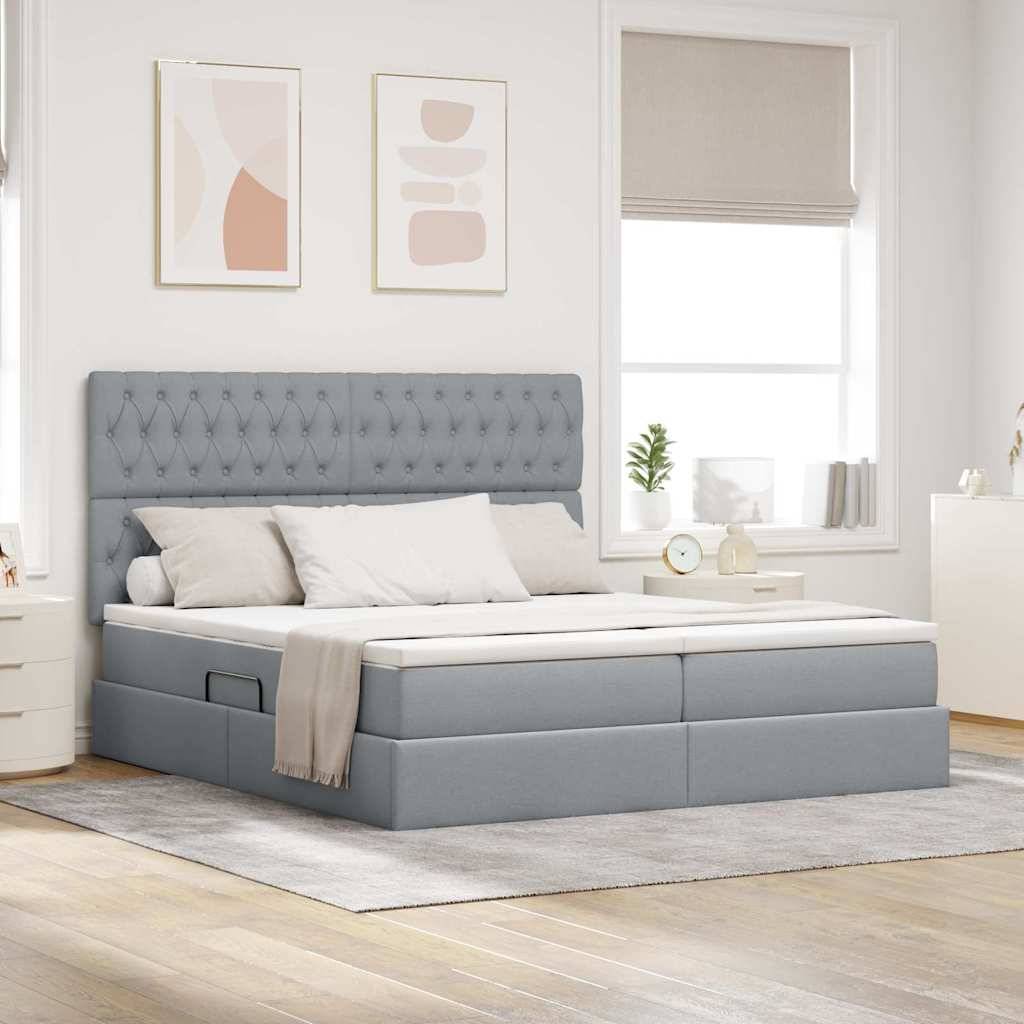 vidaXL Aufbewahrungsbett mit Kopfteil Hellgrau 180 x 200 cm Stoff