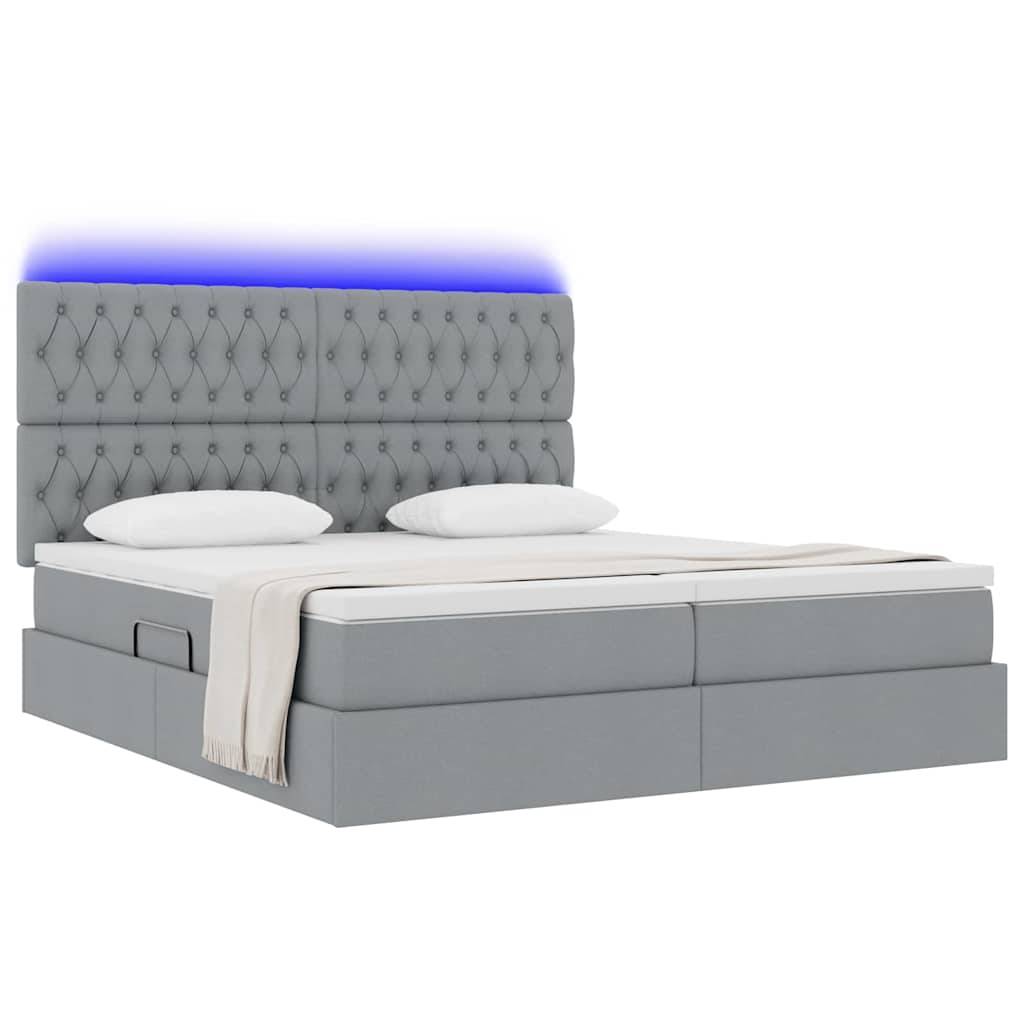 vidaXL LED-Speicherbett mit Matratze Hellgrau 200 x 200 cm Stoff