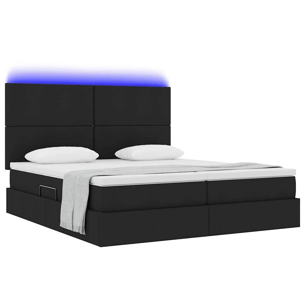 vidaXL Bett mit LED-Lichtleisten Schwarz 200 x 200 cm Stoff