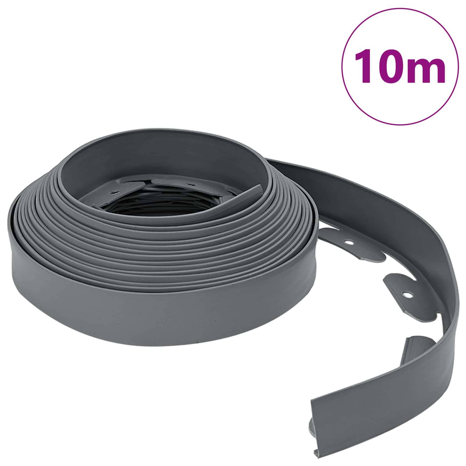 Ein aufgerollter 10-Meter-Streifen aus flexiblem, grauem Material, gezeigt auf weißem Hintergrund.