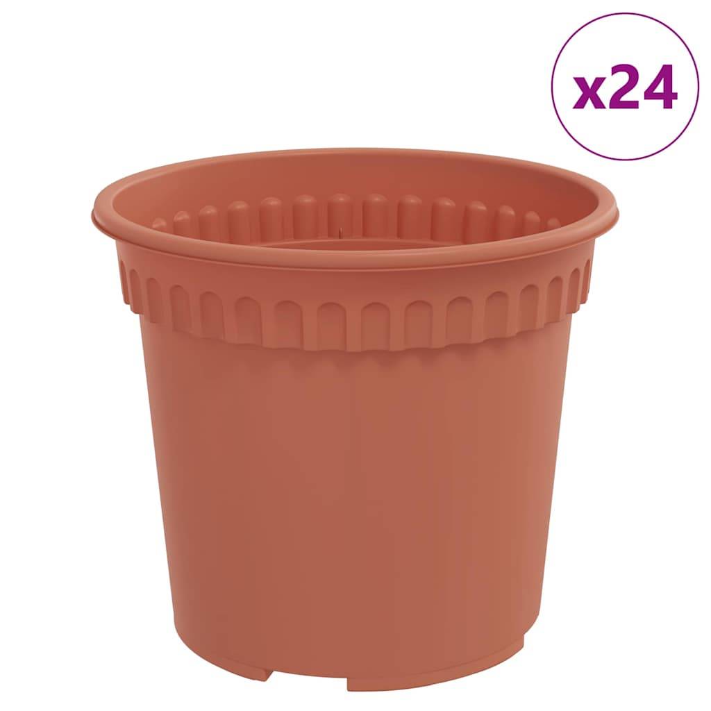 Terrakotta-farbener Kunststoff-Blumentopf mit geripptem Design, angezeigt mit „x24
