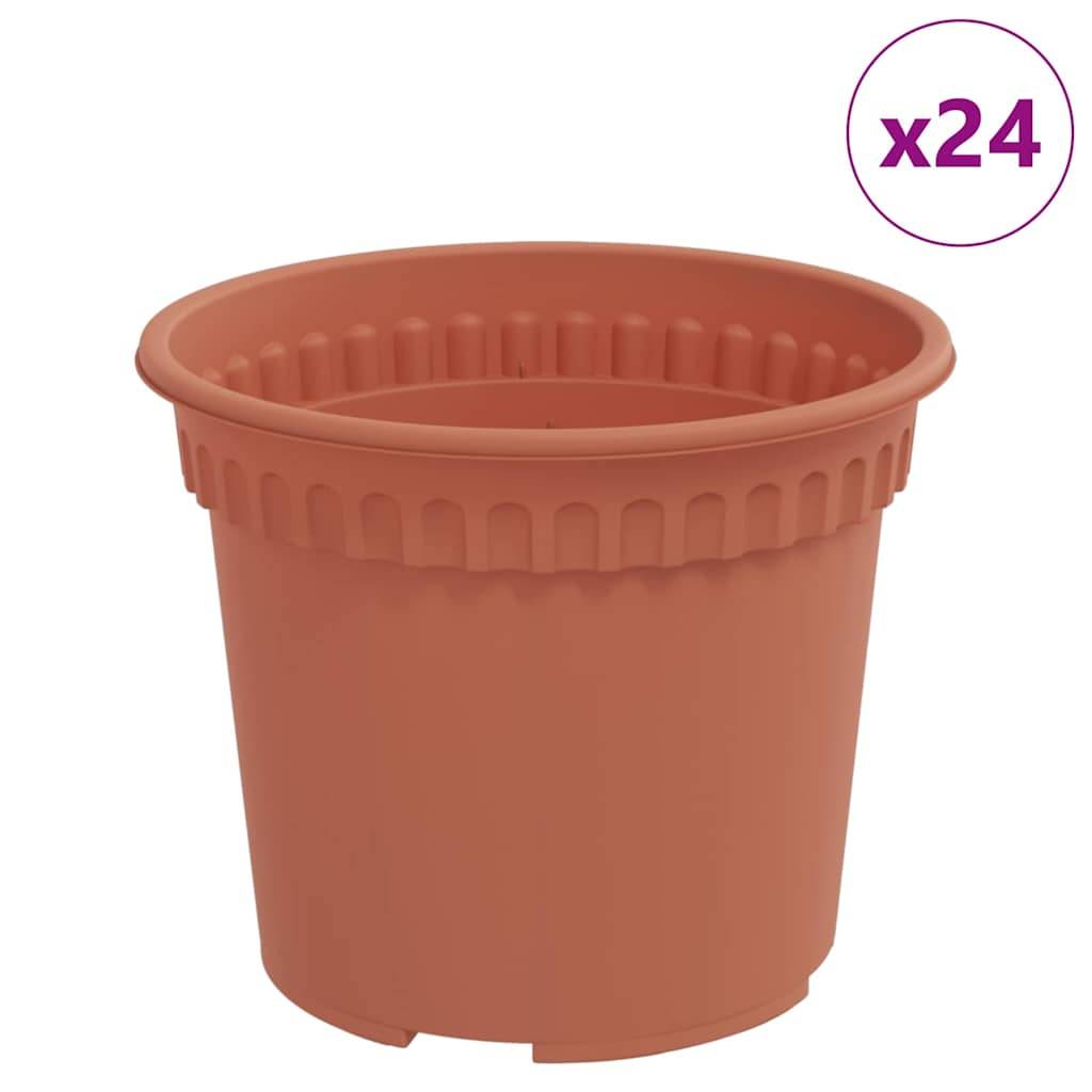 Terrakottafarbener Kunststoff-Blumentopf, gerippter Rand, Menge: 24.