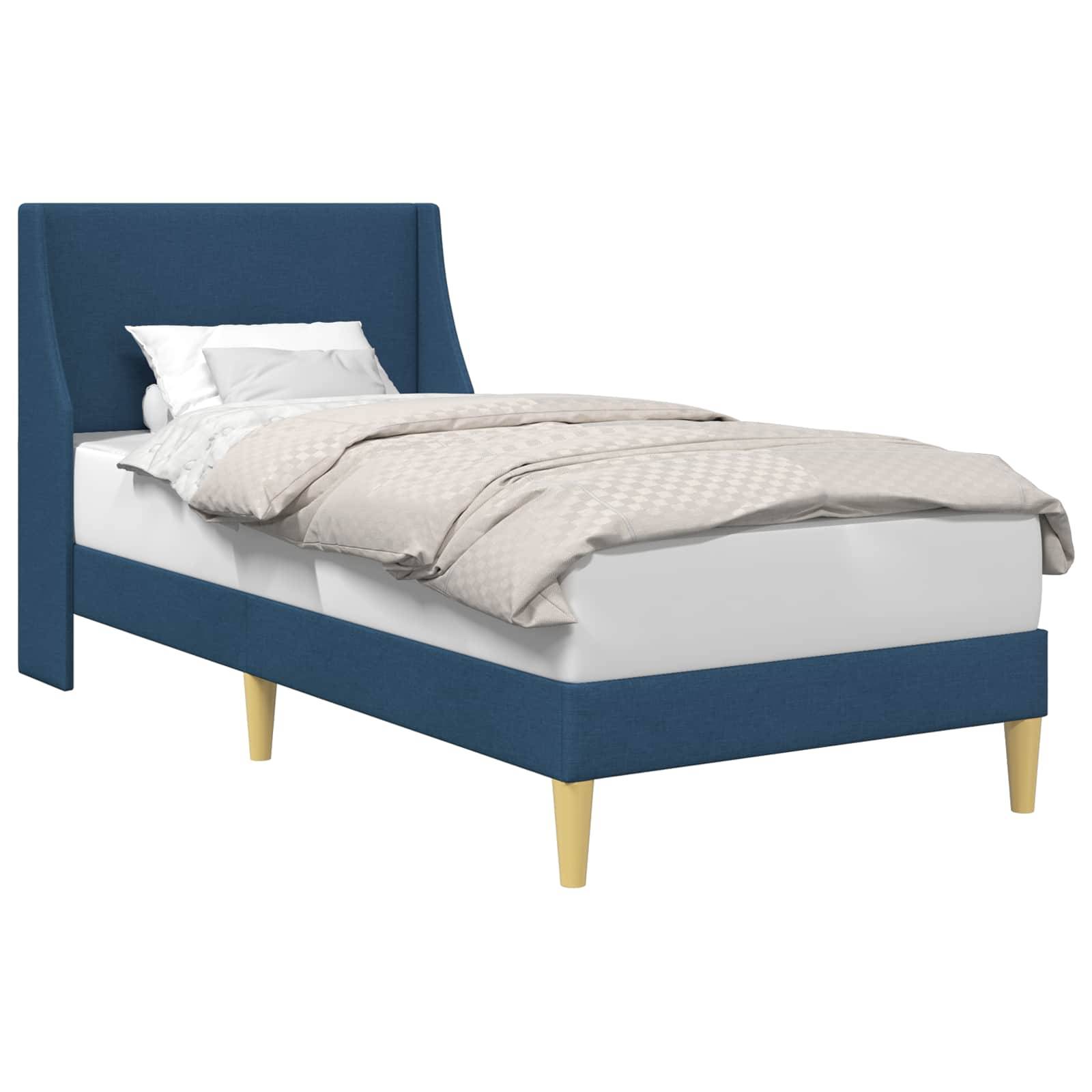 vidaXL Bettrahmen Uni mit Kopfteil Blau 100 x 200 cm Stoff