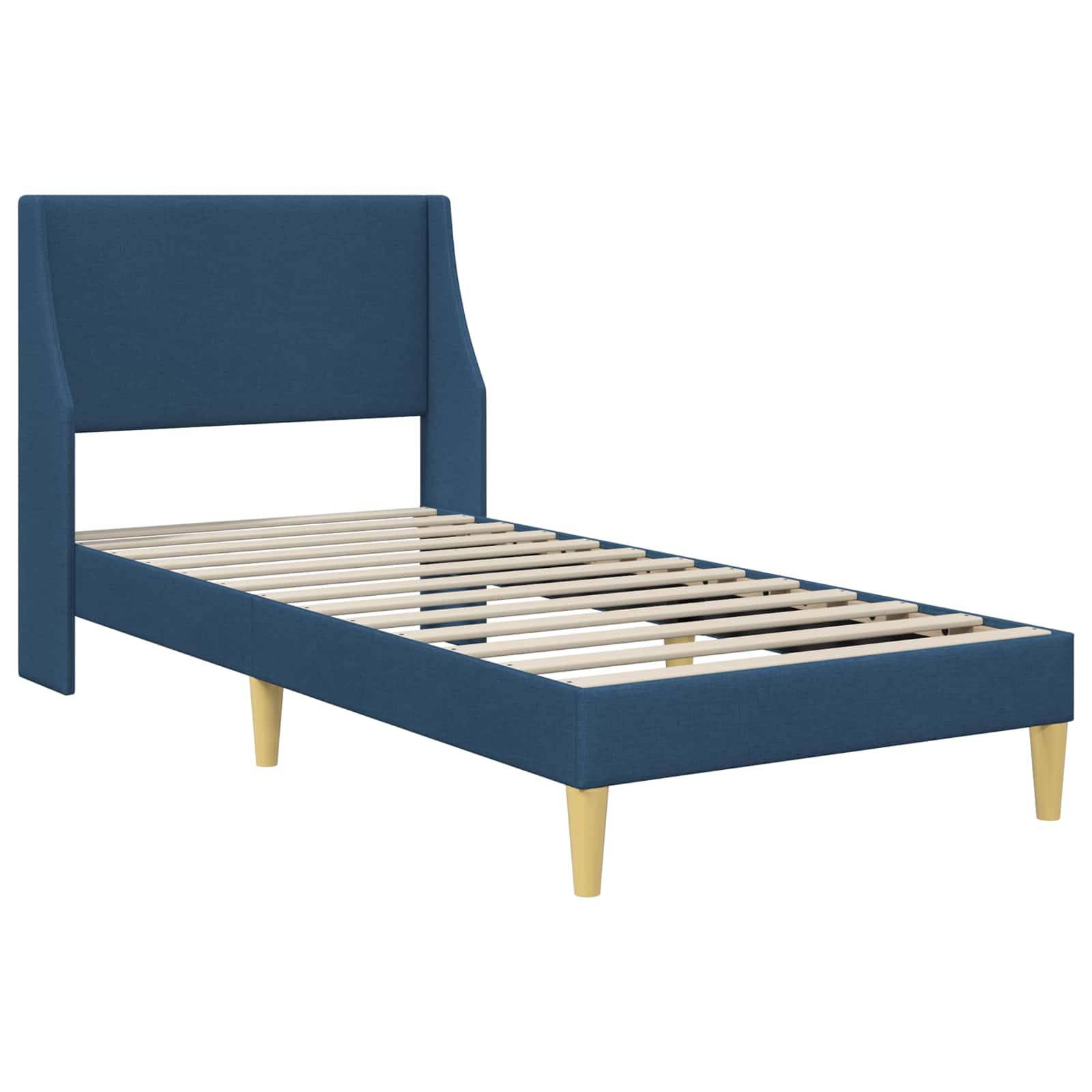 vidaXL Bettrahmen Uni mit Kopfteil Blau 100 x 200 cm Stoff