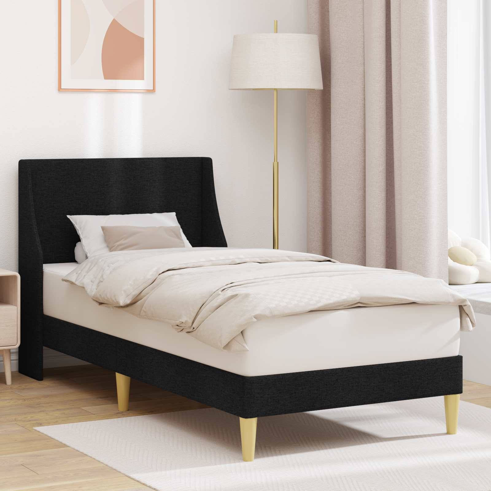 vidaXL Bettrahmen Uni mit Kopfteil Schwarz 90 x 200 cm Stoff