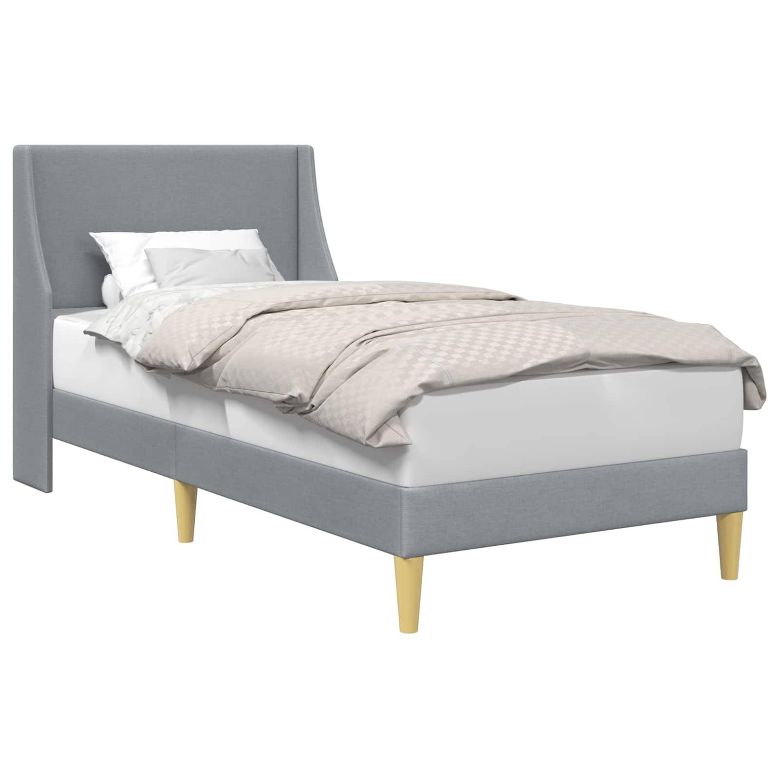 vidaXL Bettrahmen Uni mit Kopfteil Hellgrau 90 x 200 cm Stoff