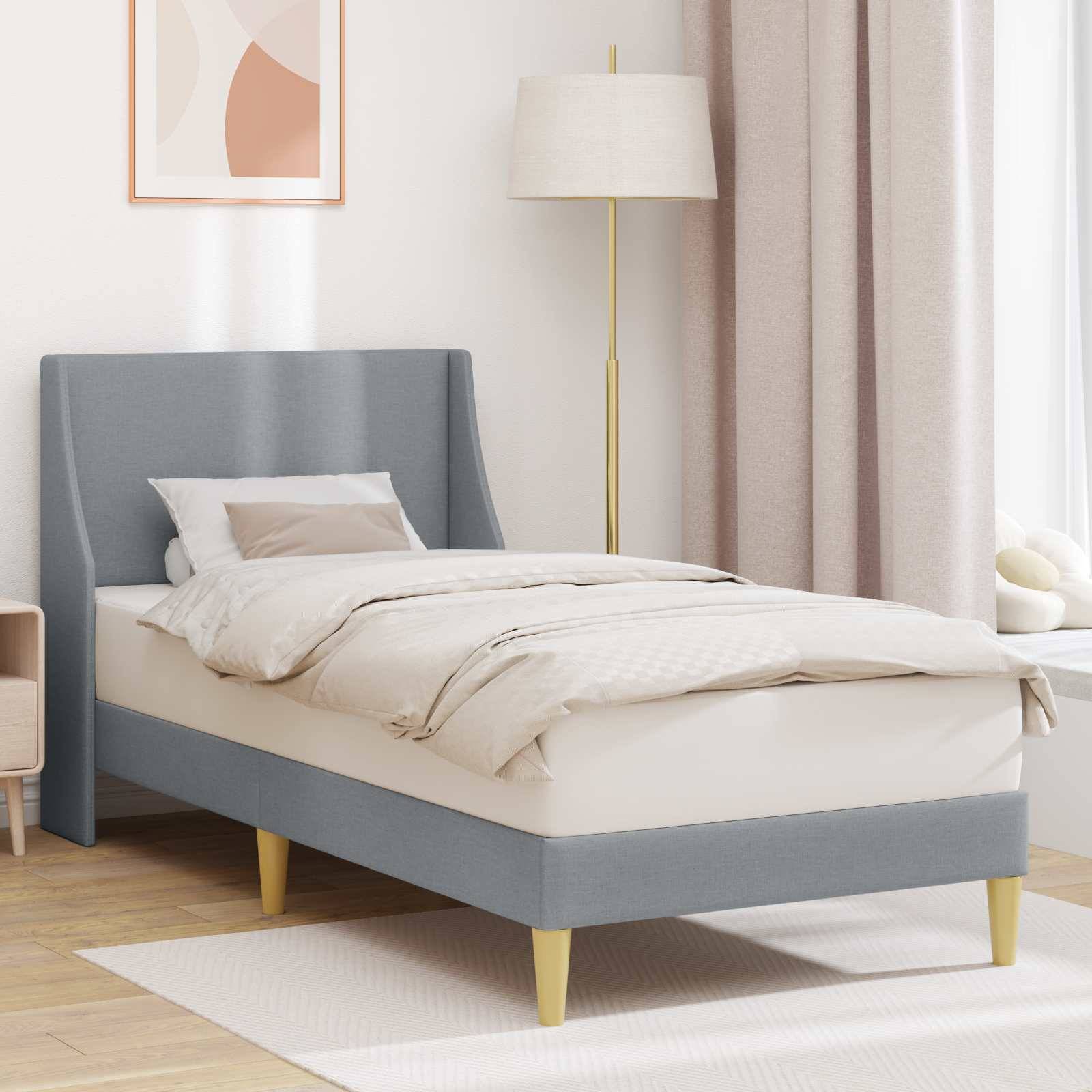 vidaXL Bettrahmen Uni mit Kopfteil Hellgrau 90 x 200 cm Stoff