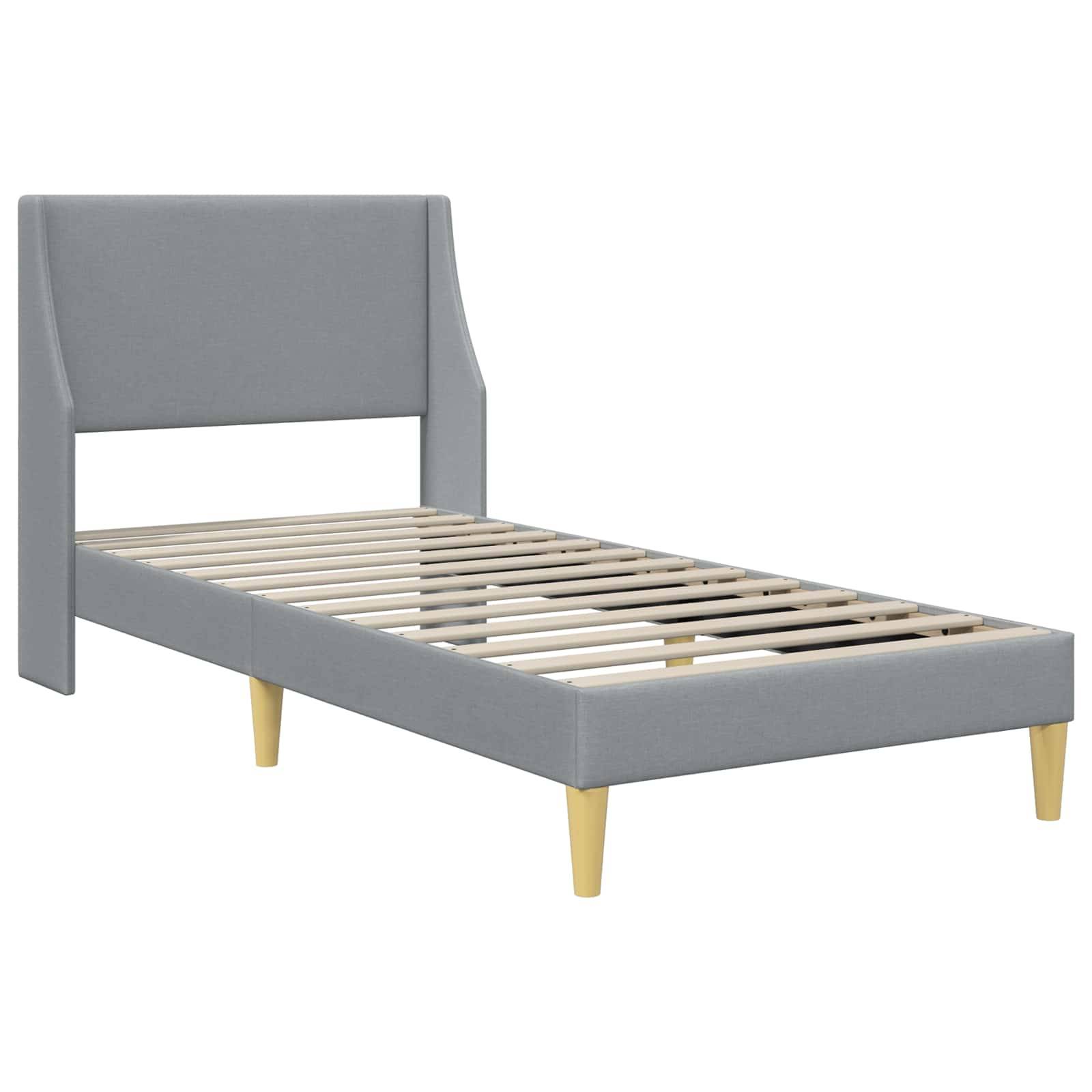 vidaXL Bettrahmen Uni mit Kopfteil Hellgrau 90 x 200 cm Stoff