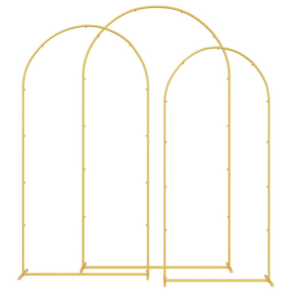 Gewölbtes Lattenzaungitter mit mehreren goldenen Bögen, konzipiert zur Unterstützung von Kletterpflanzen. Geeignet für Garten- oder dekorative Zwecke.
