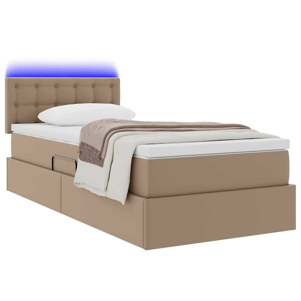 vidaXL Bett mit Stauraum und LED Cappuccino 90 x 200 cm Kunstleder