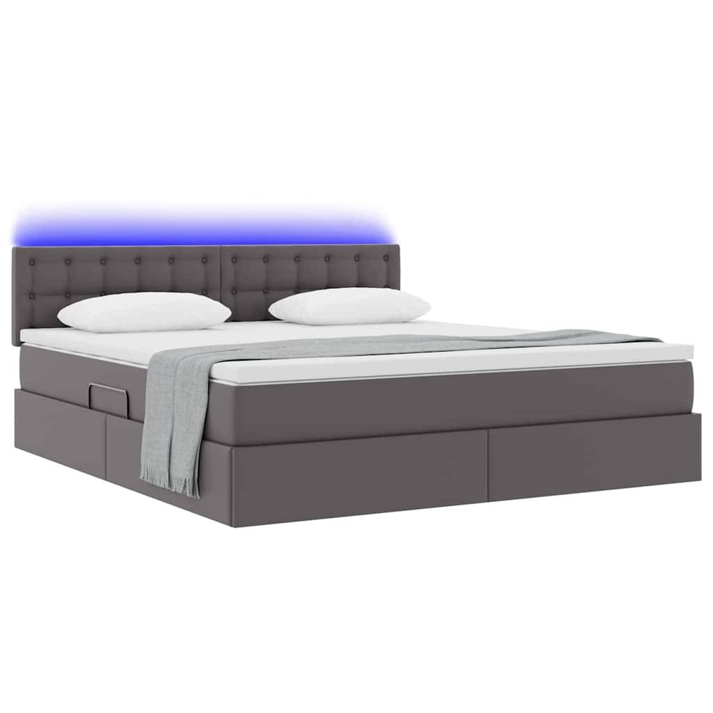 vidaXL Bett mit Stauraum und LED mit LED Grau 160 x 200 cm Kunstleder