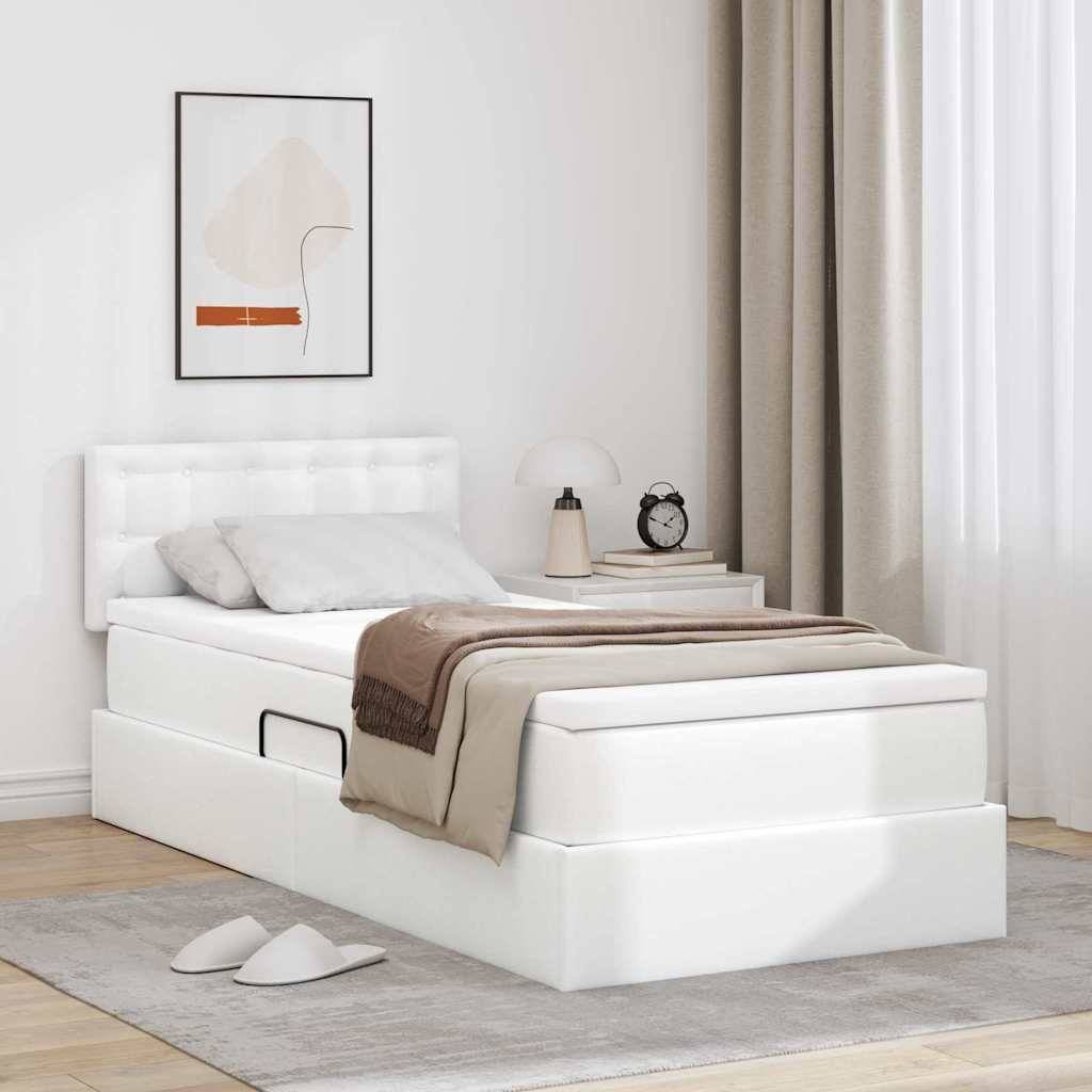 vidaXL Bett mit Stauraum und LED Reinweiß 100 x 200 cm Kunstleder