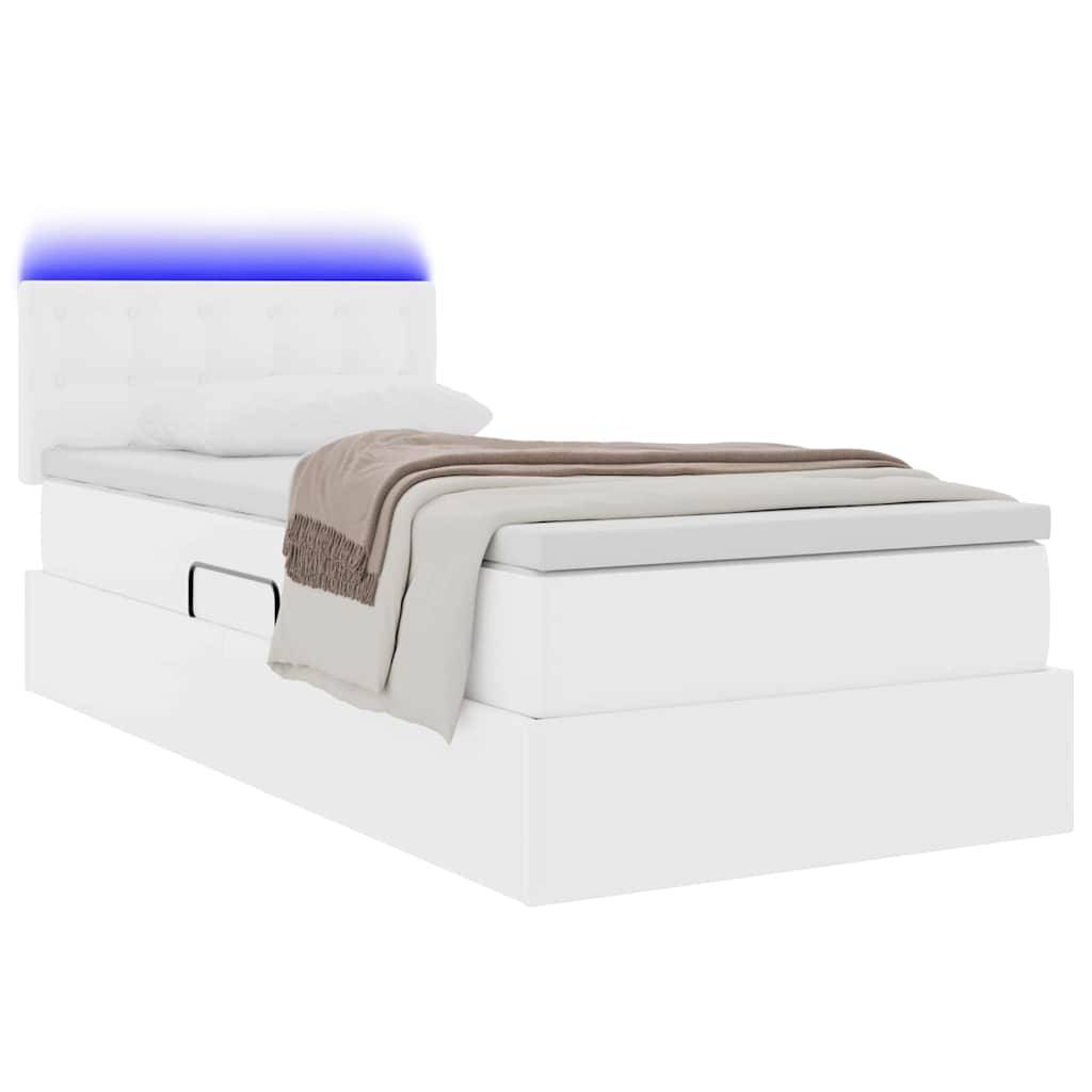 vidaXL Bett mit Stauraum und LED Reinweiß 100 x 200 cm Kunstleder