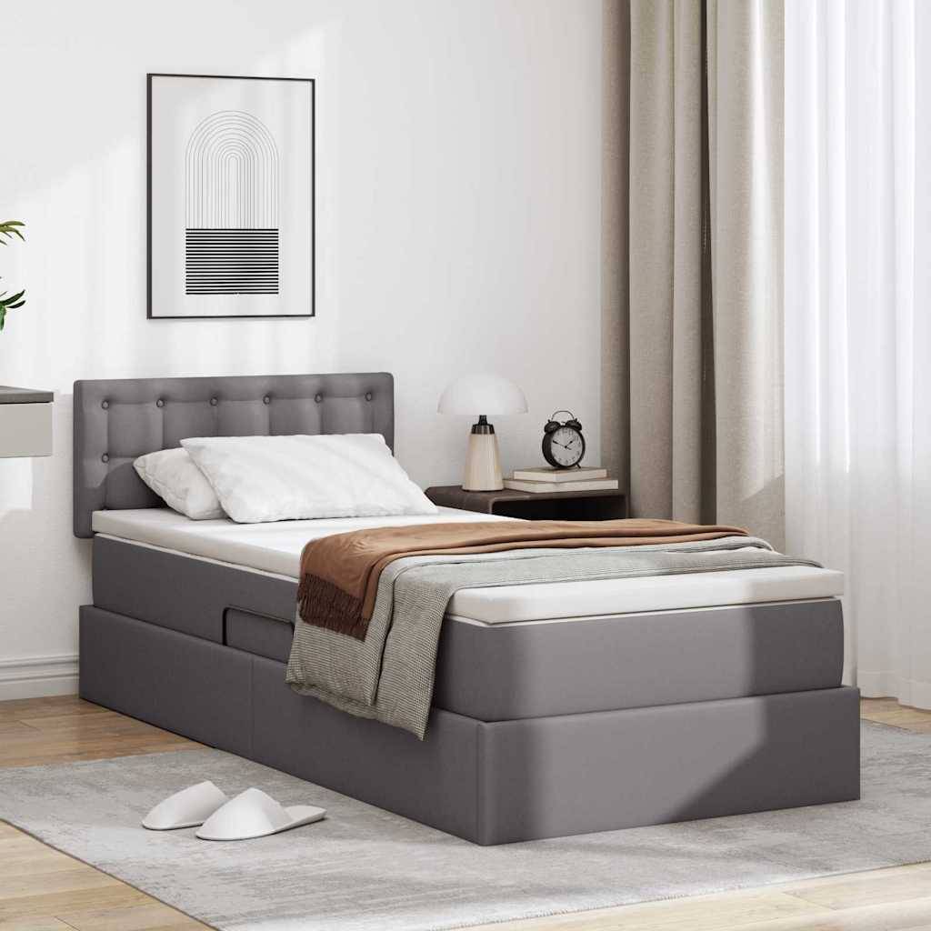 vidaXL Aufbewahrungsbett mit Matratze Grau 90 x 200 cm Kunstleder