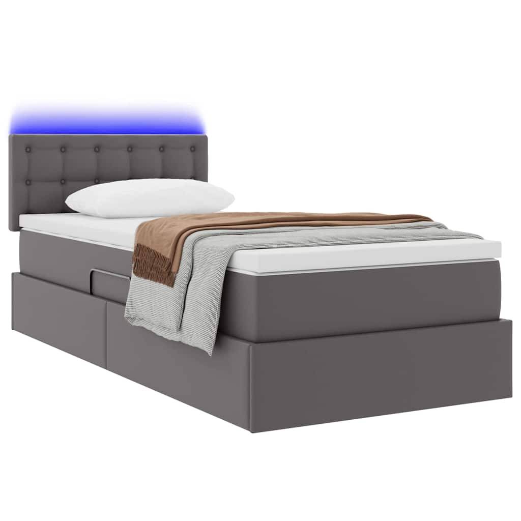 vidaXL Bett mit Stauraum und LED Grau 90 x 190 cm Kunstleder