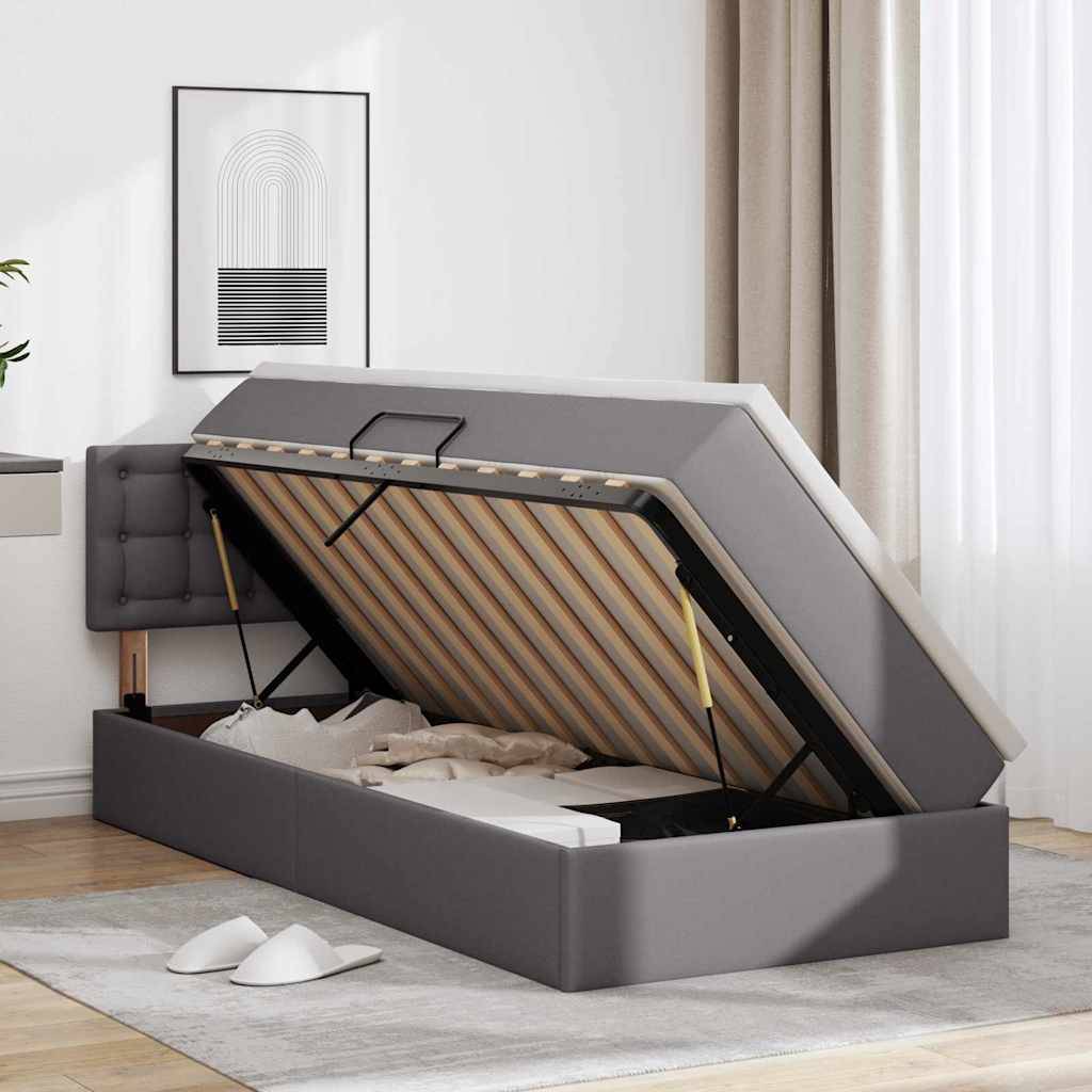 vidaXL Bett mit Stauraum und LED Grau 90 x 190 cm Kunstleder