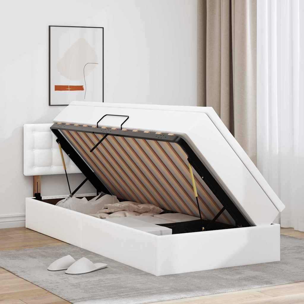 vidaXL Bett mit Stauraum und LED Reinweiß 100 x 200 cm Kunstleder