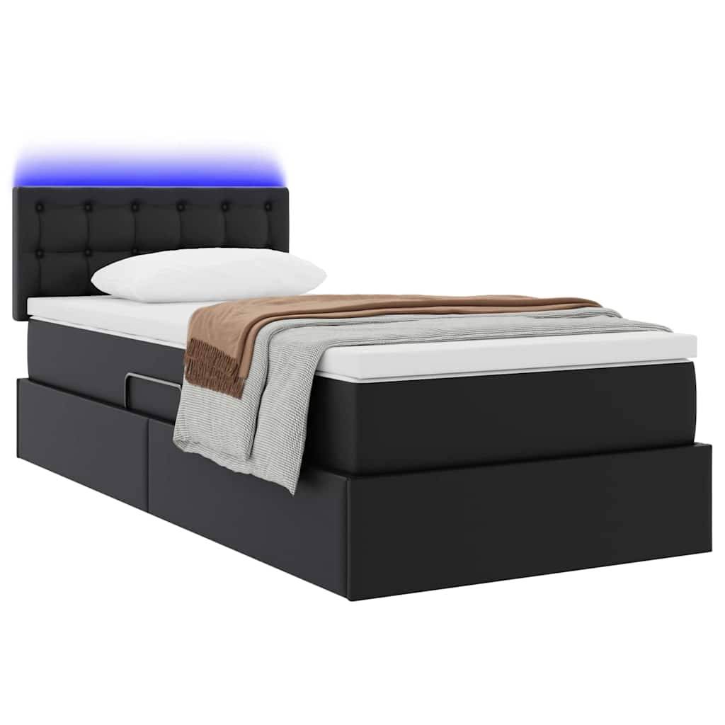 vidaXL Bett mit Stauraum und LED Schwarz 90 x 190 cm Kunstleder