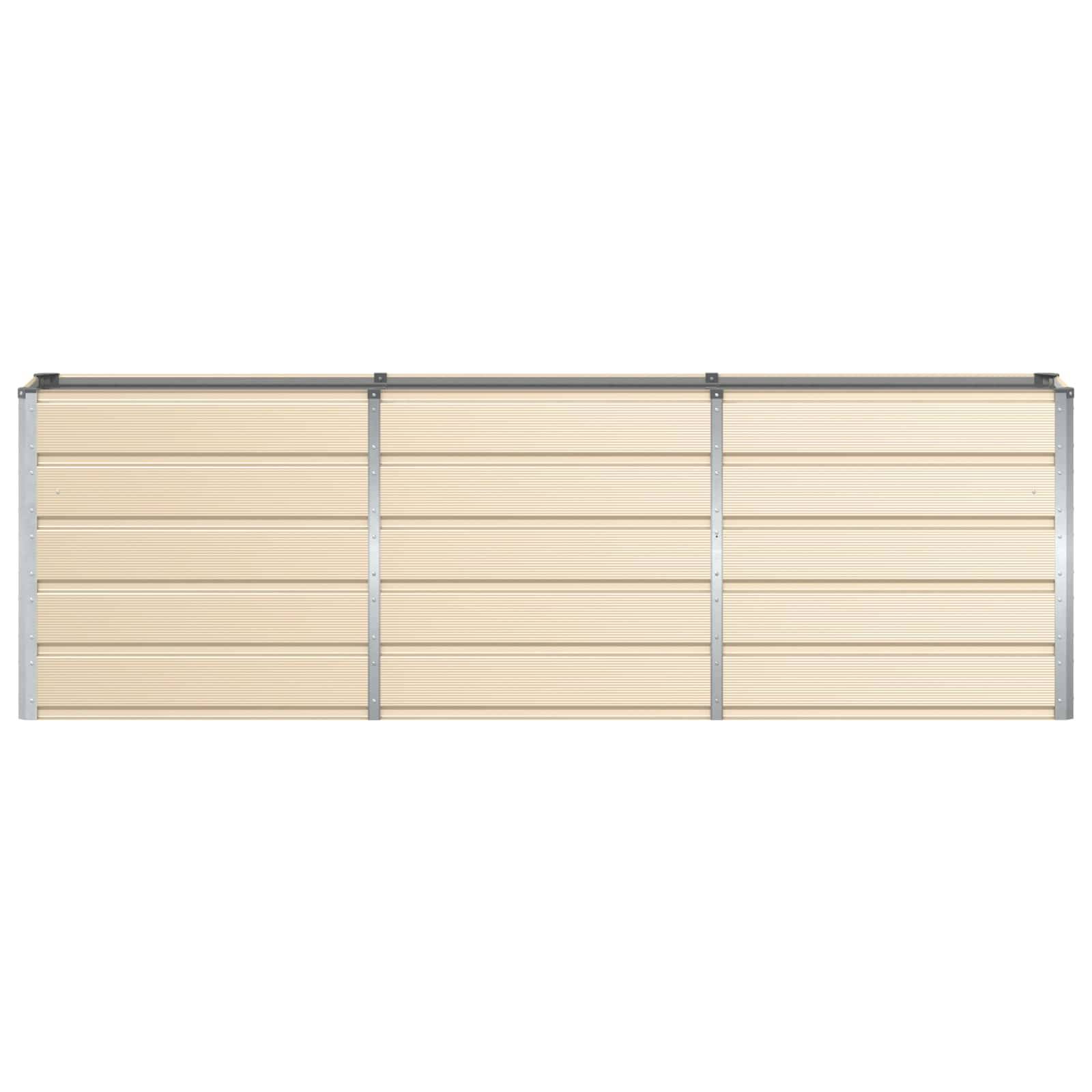 Eine beige automatische Garagentür mit horizontalen Paneelen, von außen gezeigt mit einem modernen und eleganten Design.