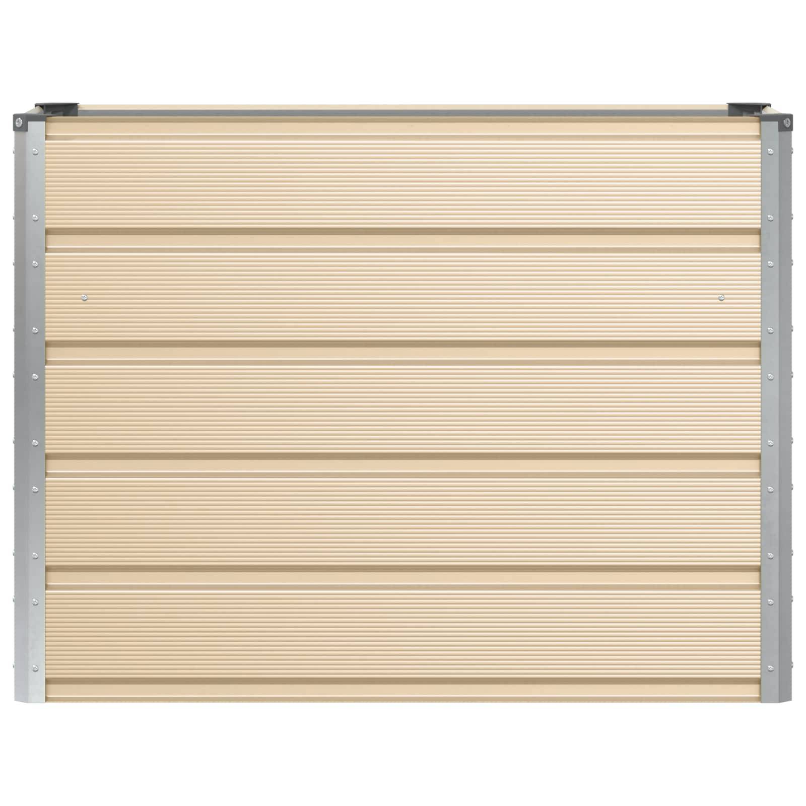 Rechteckiger, mintgrüner Blumenkasten aus Wellblech mit silbernen Eckrahmen, geeignet für die Gartenarbeit im Freien.