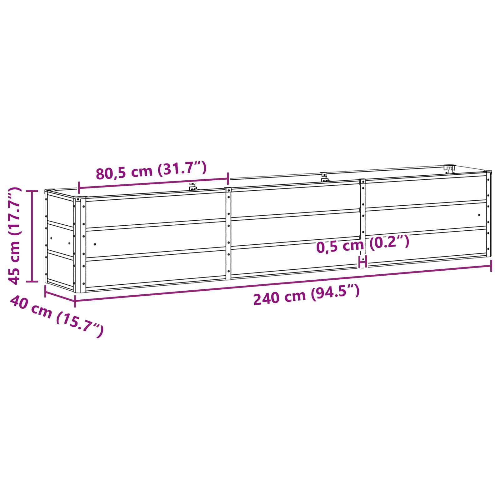 vidaXL Pflanzkübel Elfenbein 240 x 40 x 45 cm Stahl