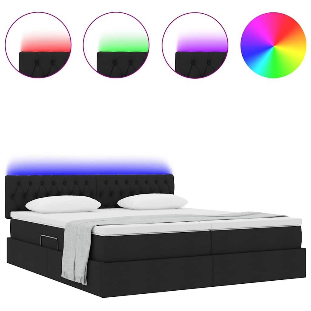 vidaXL Bett mit LED-Lichtleisten Schwarz 200 x 200 cm Stoff