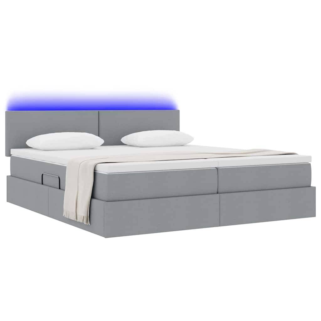 vidaXL LED-Speicherbett mit Matratze Hellgrau 200 x 200 cm Stoff