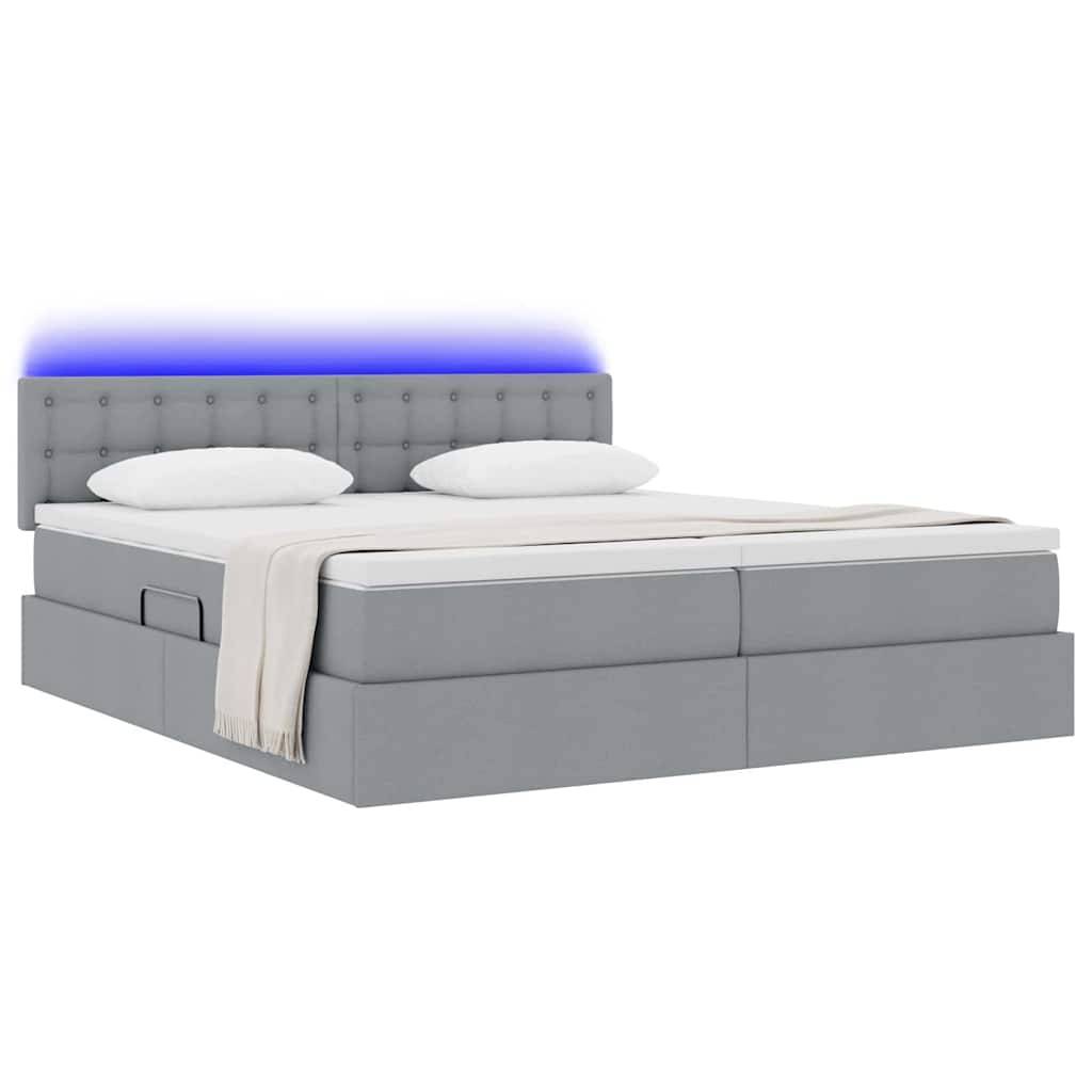 vidaXL LED-Speicherbett mit Matratze Hellgrau 180 x 200 cm Stoff