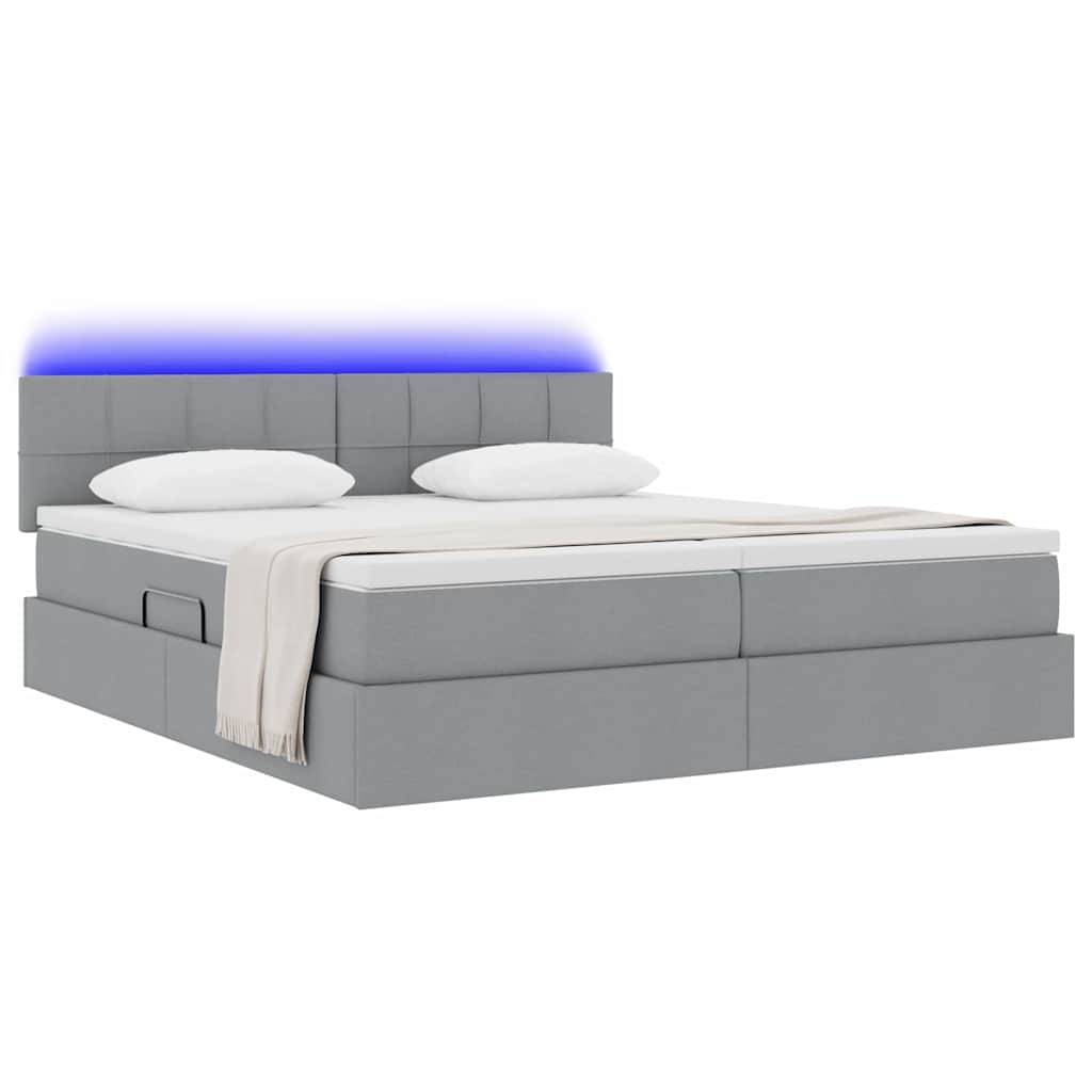 vidaXL LED-Speicherbett mit Matratze Hellgrau 180 x 200 cm Stoff