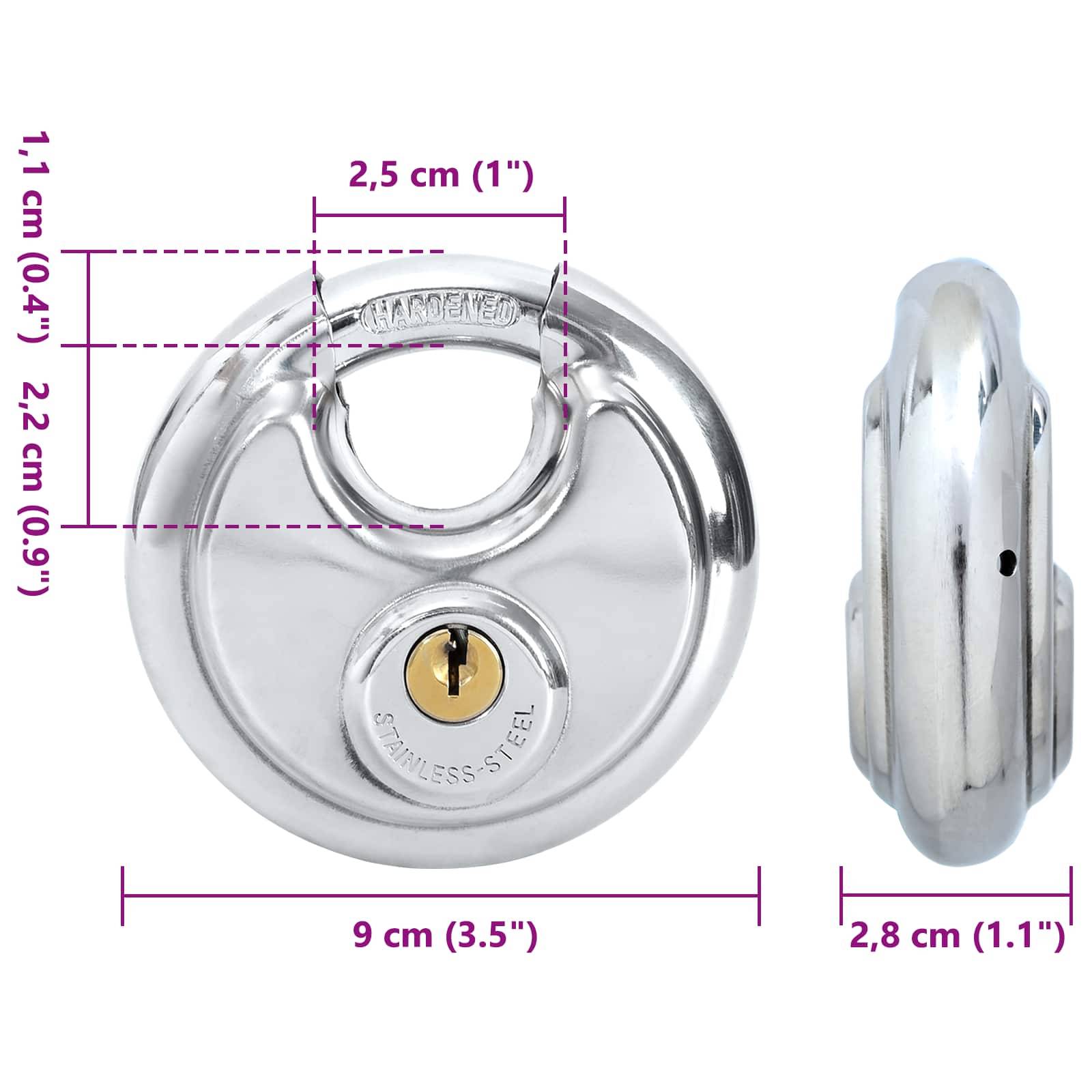 vidaXL Diskusschlösser mit Schlüsseln 2 pcs Silber 9 x 2,8 x 9 cm