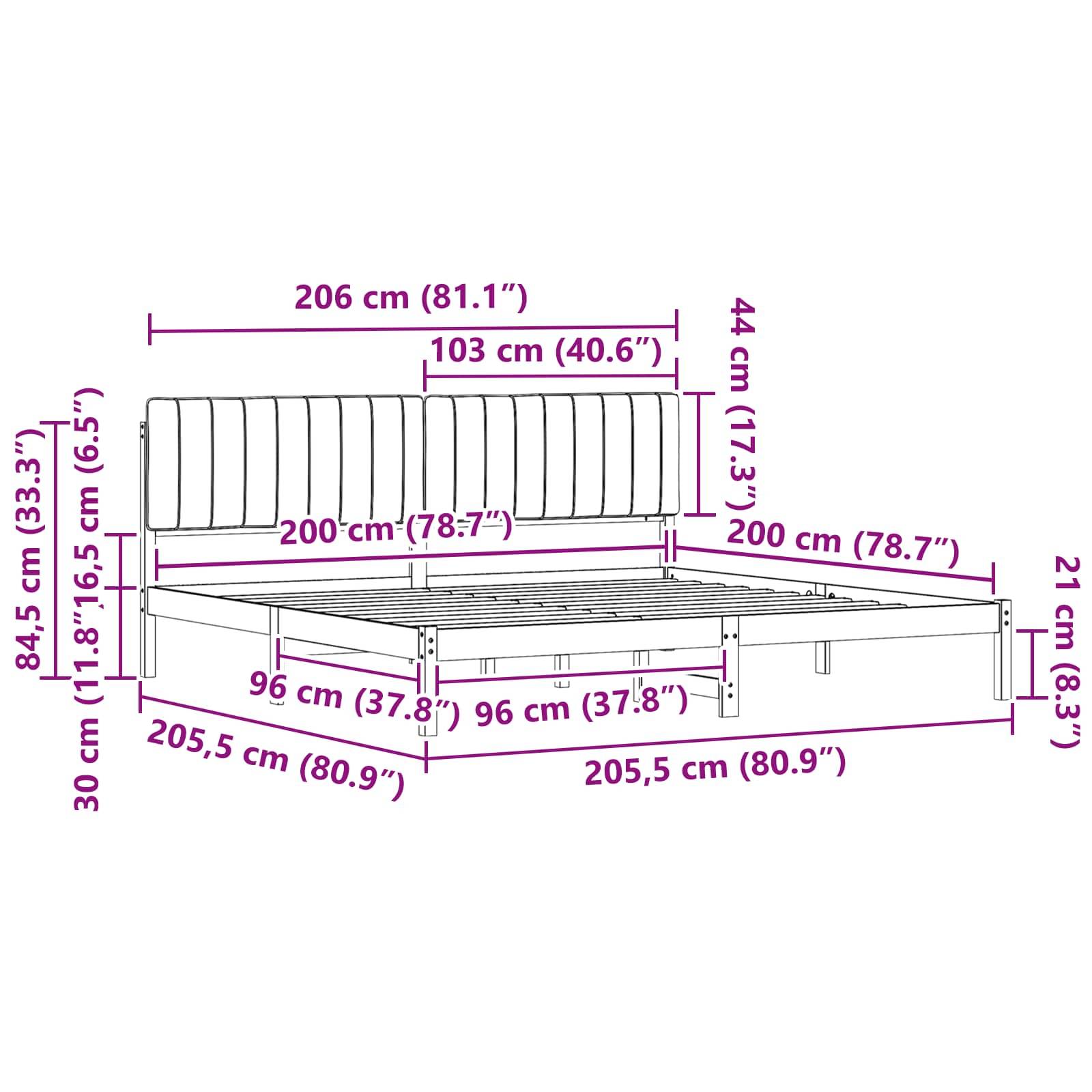 vidaXL Bettgestell mit gepolstertem Kopfteil Taupe 200 x 200 cm