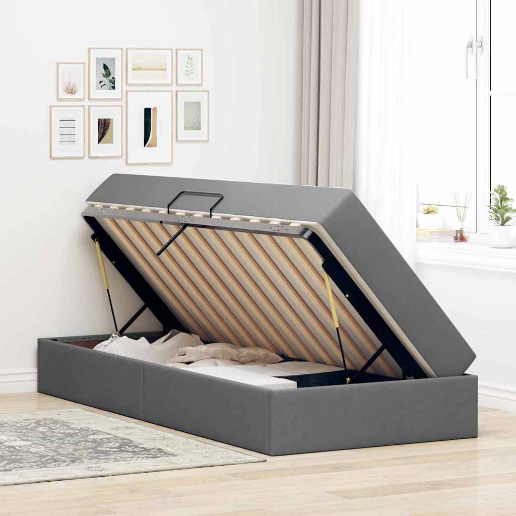 vidaXL Aufbewahrungsbett mit Matratze Dunkelgrau 90 x 190 cm Polyester