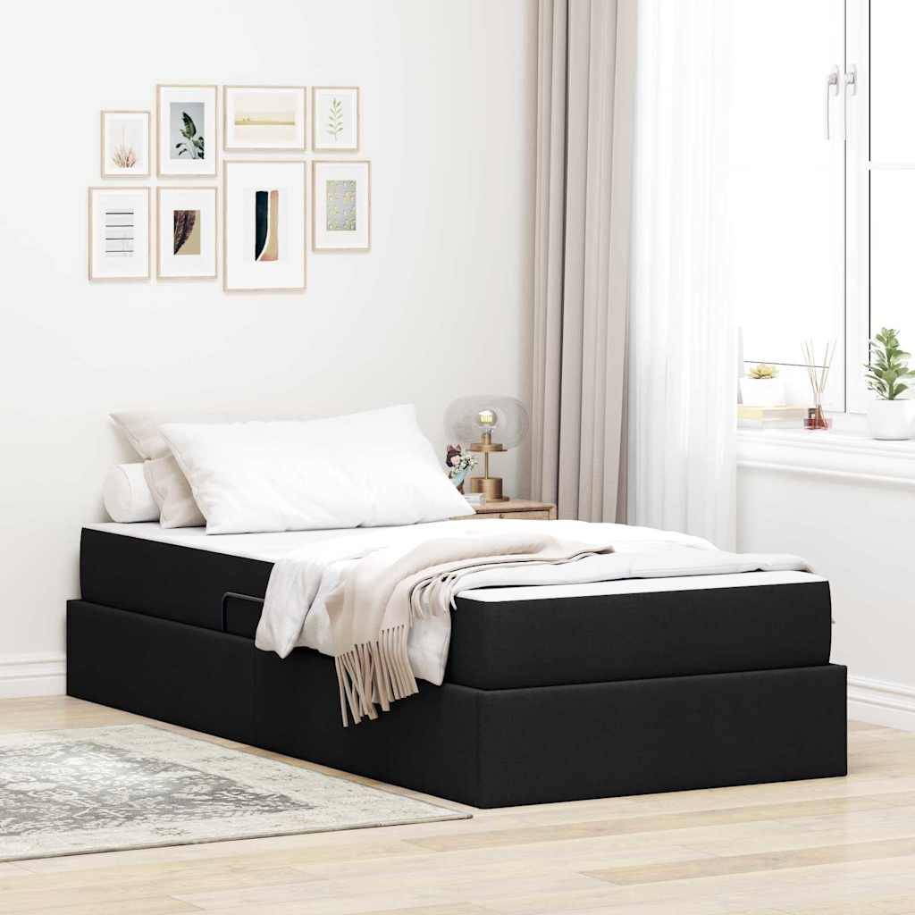vidaXL Aufbewahrungsbett mit Matratze Schwarz 90 x 200 cm Polyester