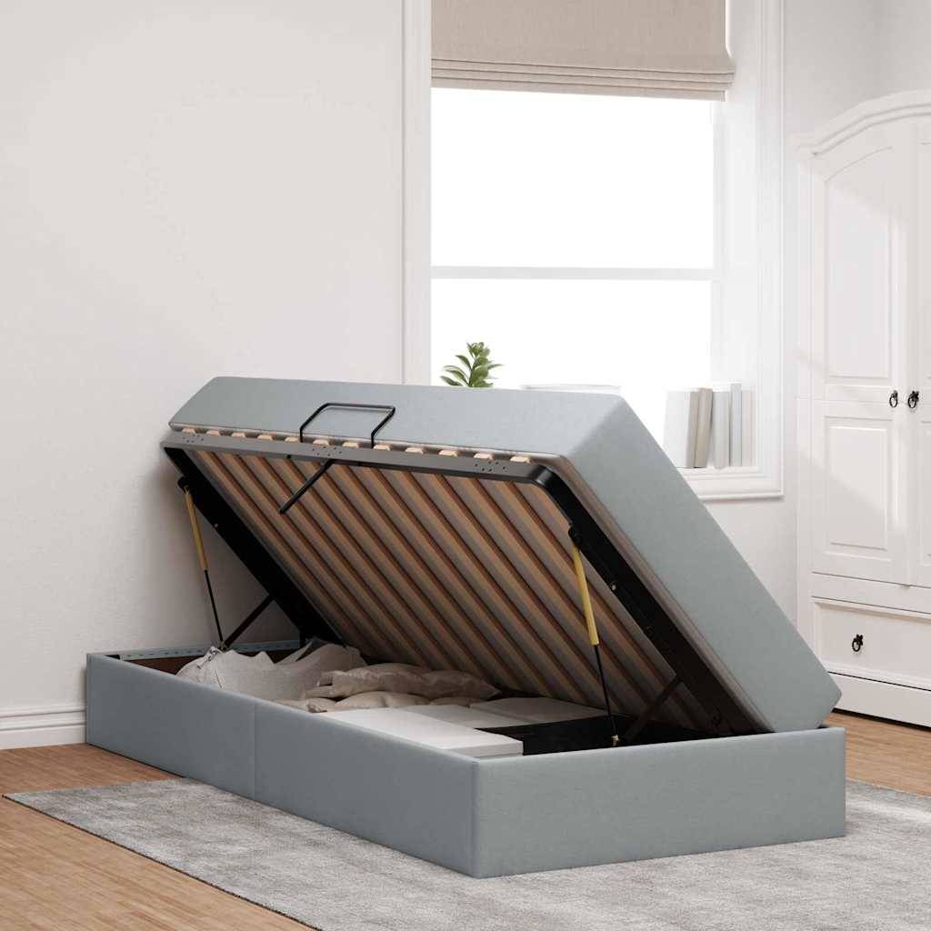 vidaXL Aufbewahrungsbett mit Matratze Hellgrau 100 x 200 cm Polyester