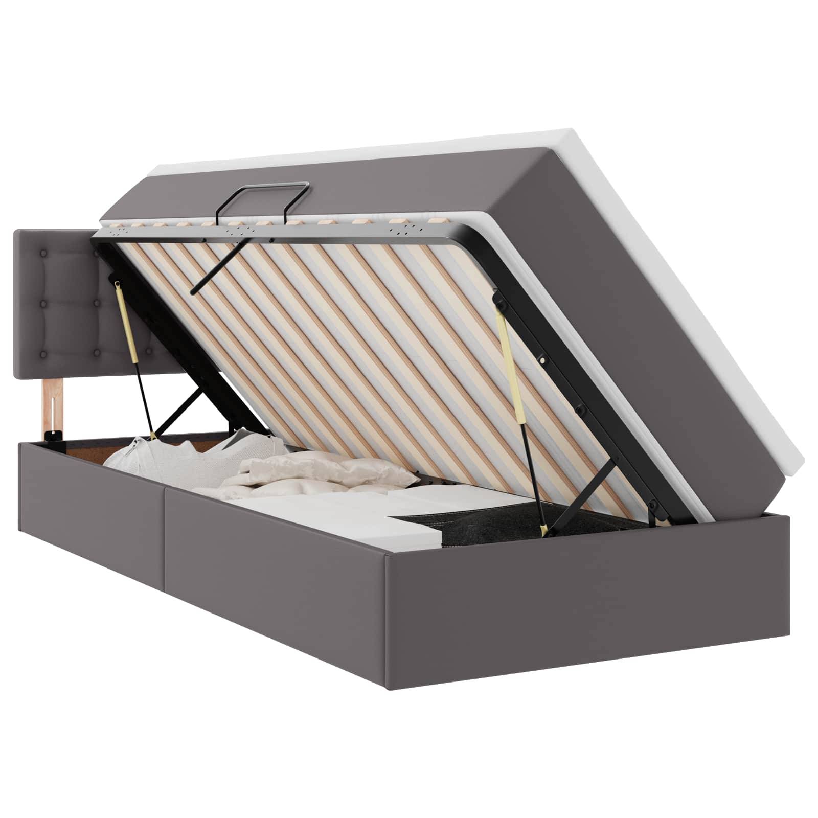 vidaXL Bett mit Stauraum und LED Grau 90 x 190 cm Kunstleder