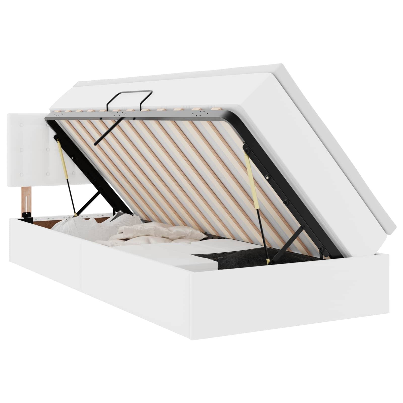 vidaXL Bett mit Stauraum und LED Reinweiß 100 x 200 cm Kunstleder