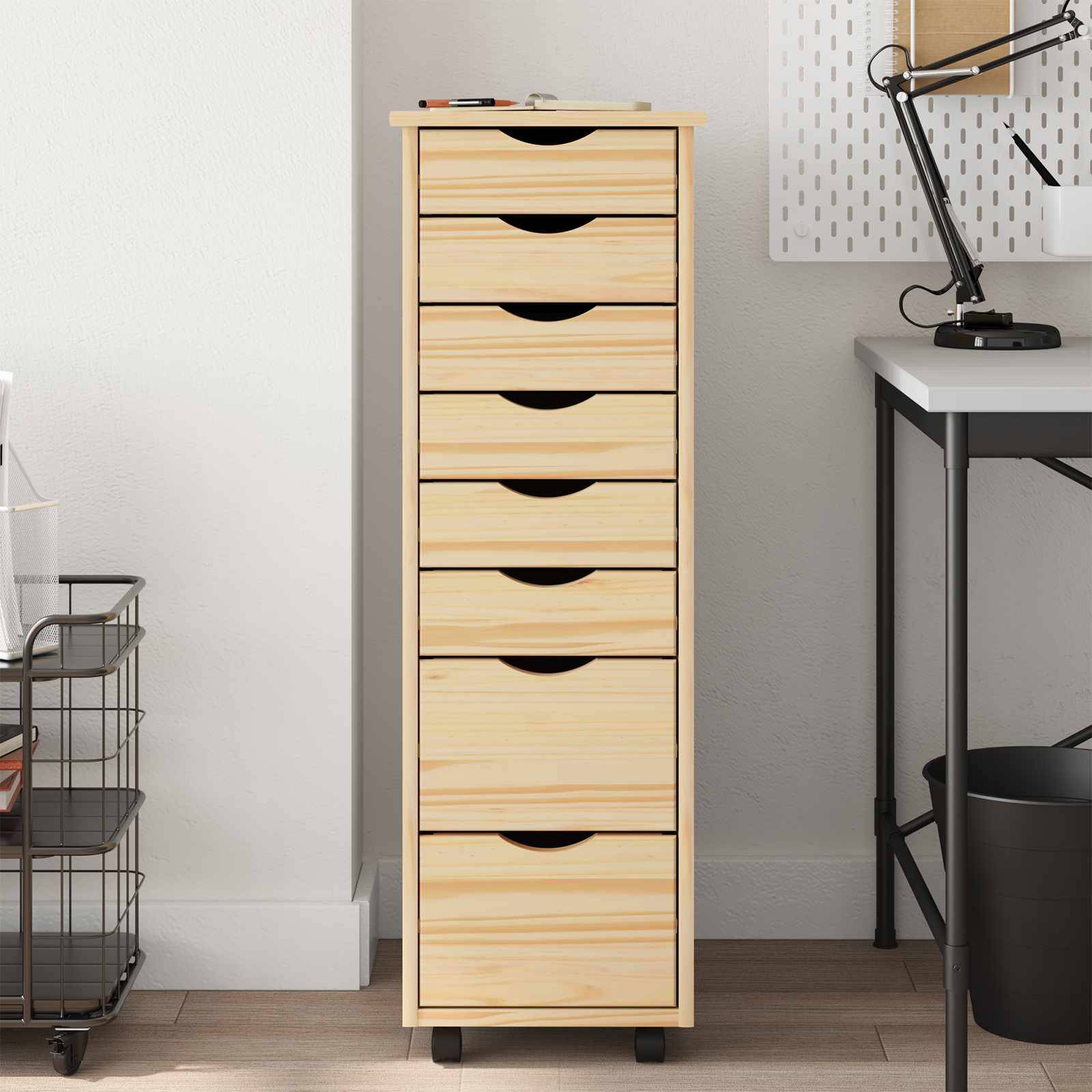 vidaXL Rollcontainer mit Schubladen MOSS Klarlack 34 x 39 x 103 cm