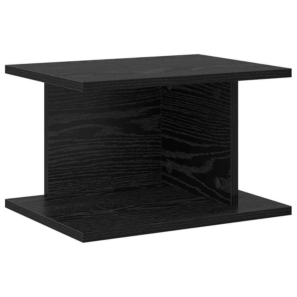 Ein schwarzes, quadratisches, offenes Holzregal mit sichtbarer Holzmaserung, geeignet zur Lagerung kleiner Gegenstände oder dekorativer Ausstellungen.